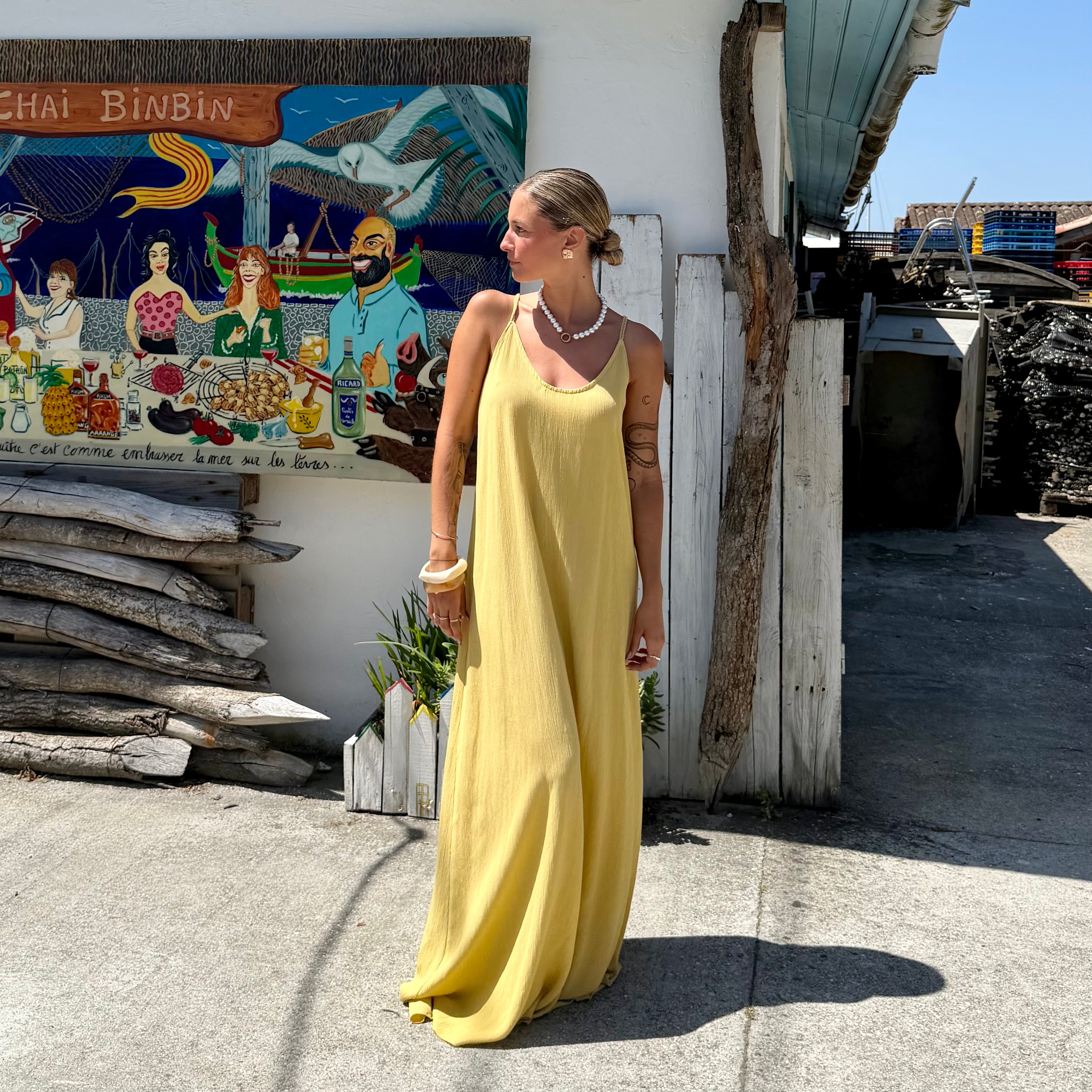 ROBE AZUR longue dos nu jaune