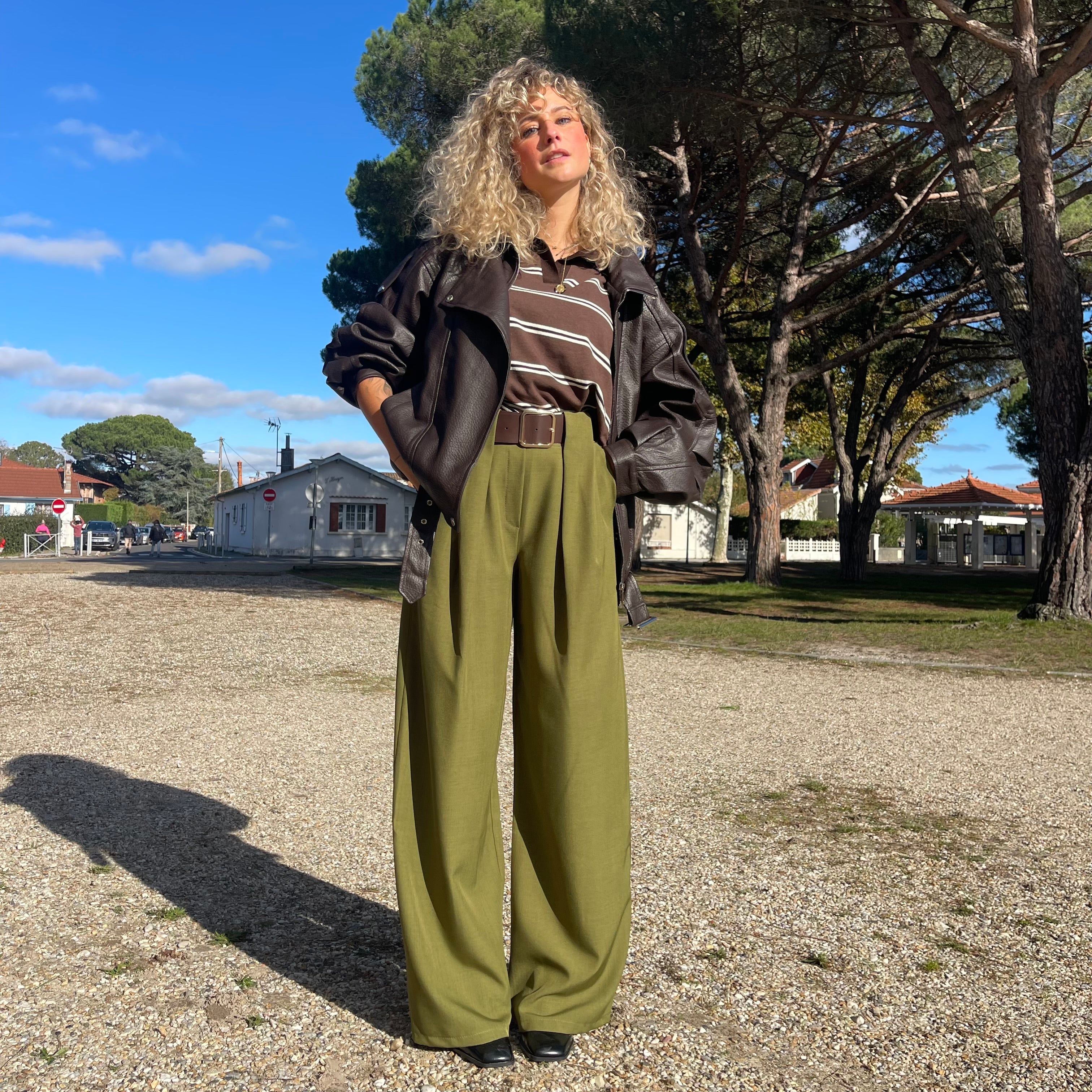 Pantalon tailleur SUSY coupe wide, Vert olive