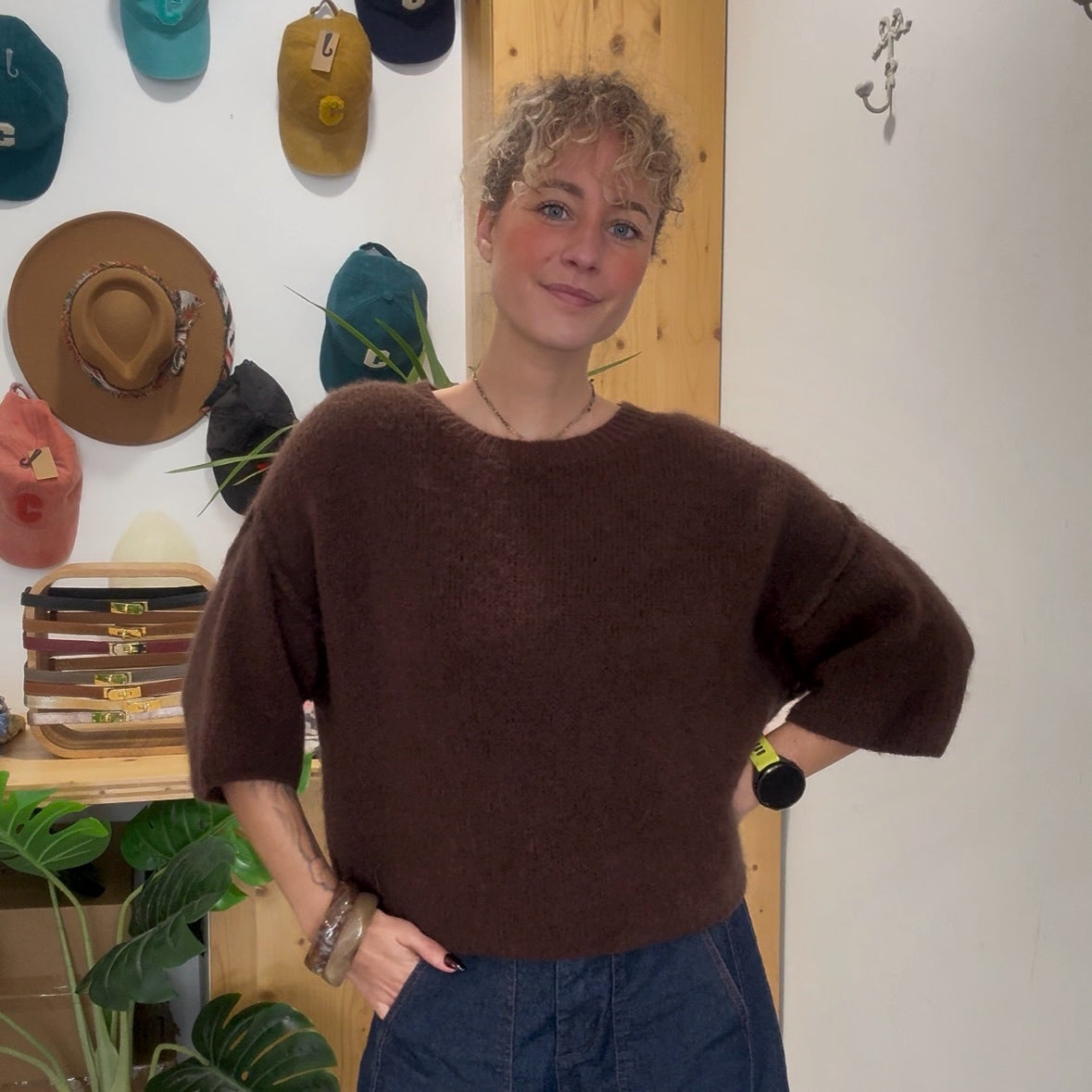 Pull baby alpaga LIO marron manche 3/4