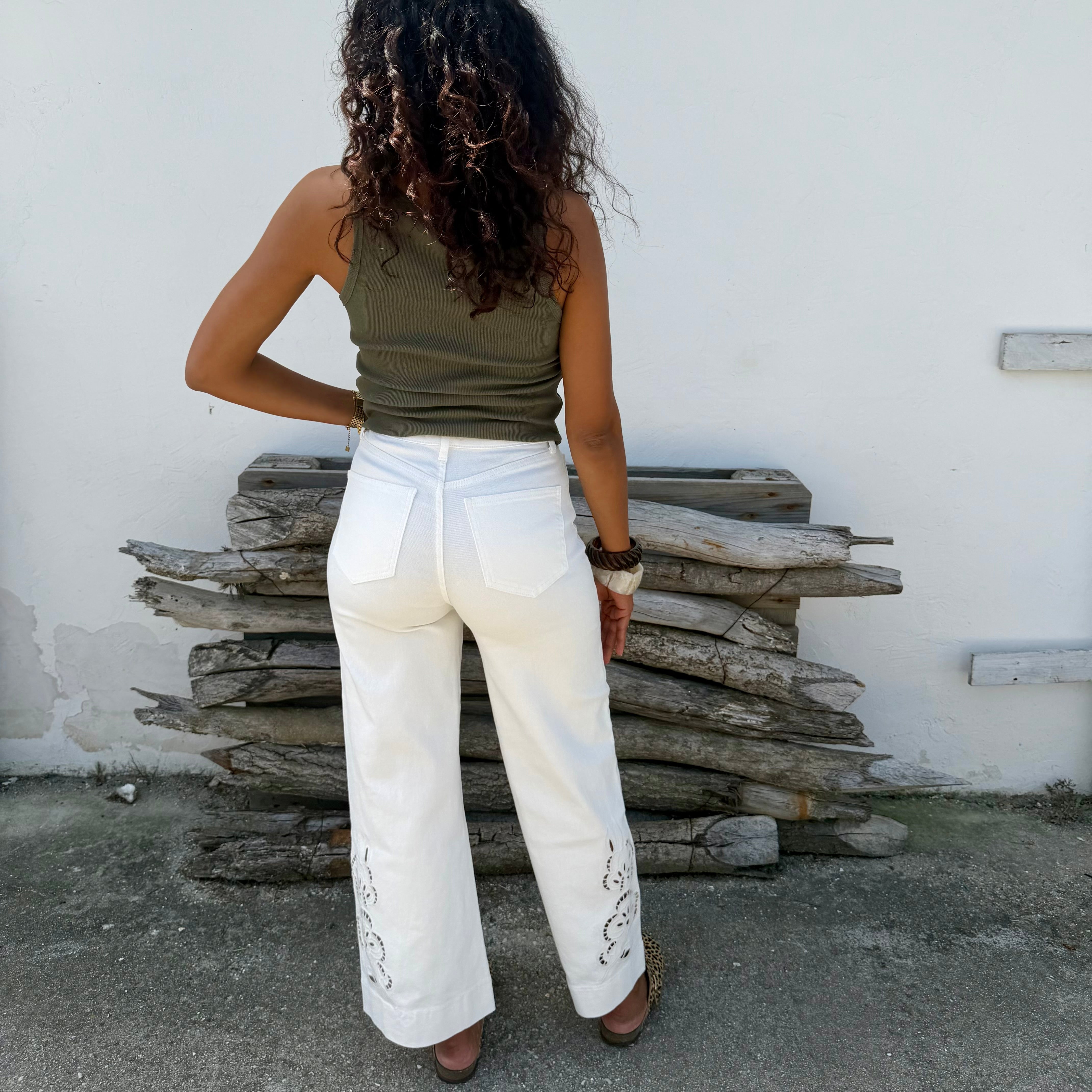 Jean blanc ALIOCHA avec broderie