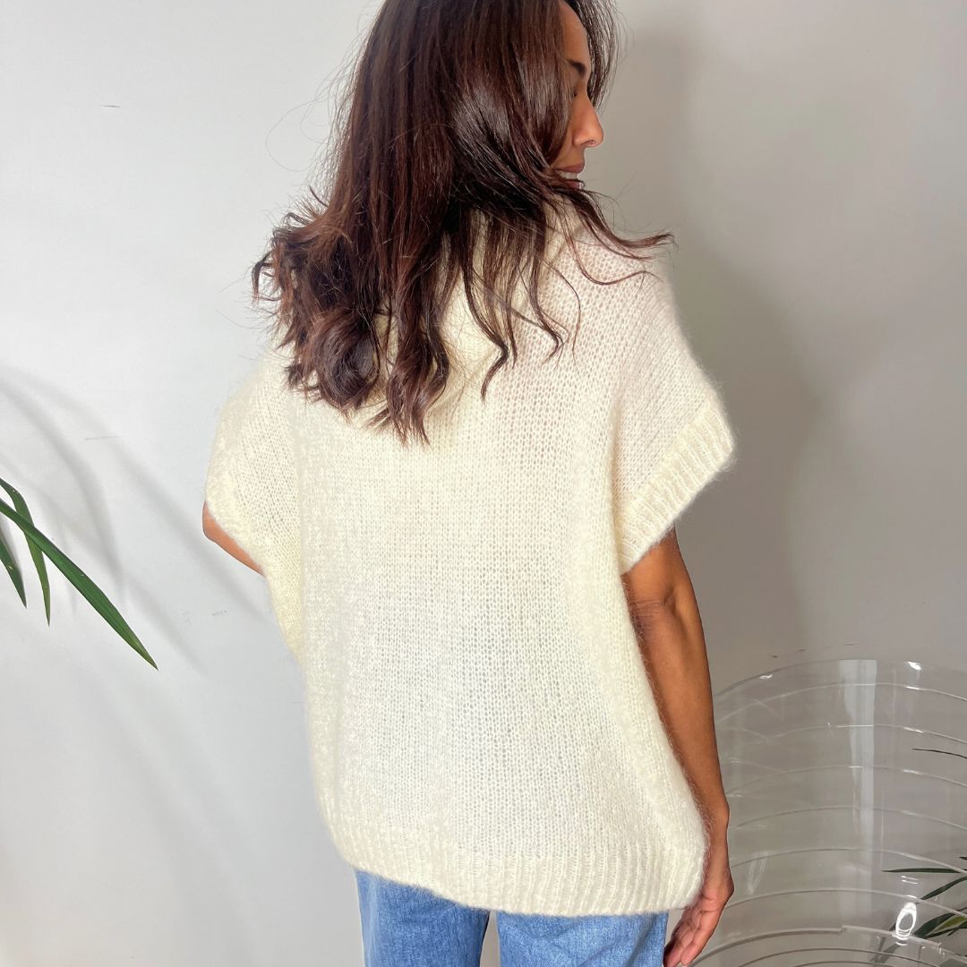 Pull sans-manches à capuche LIAM écru en kid mohair et laine