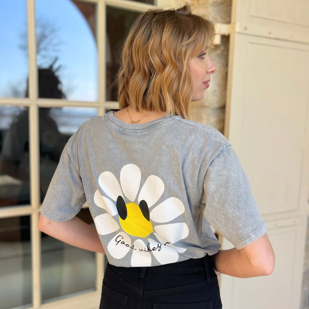 T-shirt oversize à manches courtes GOOD VIBES gris en coton