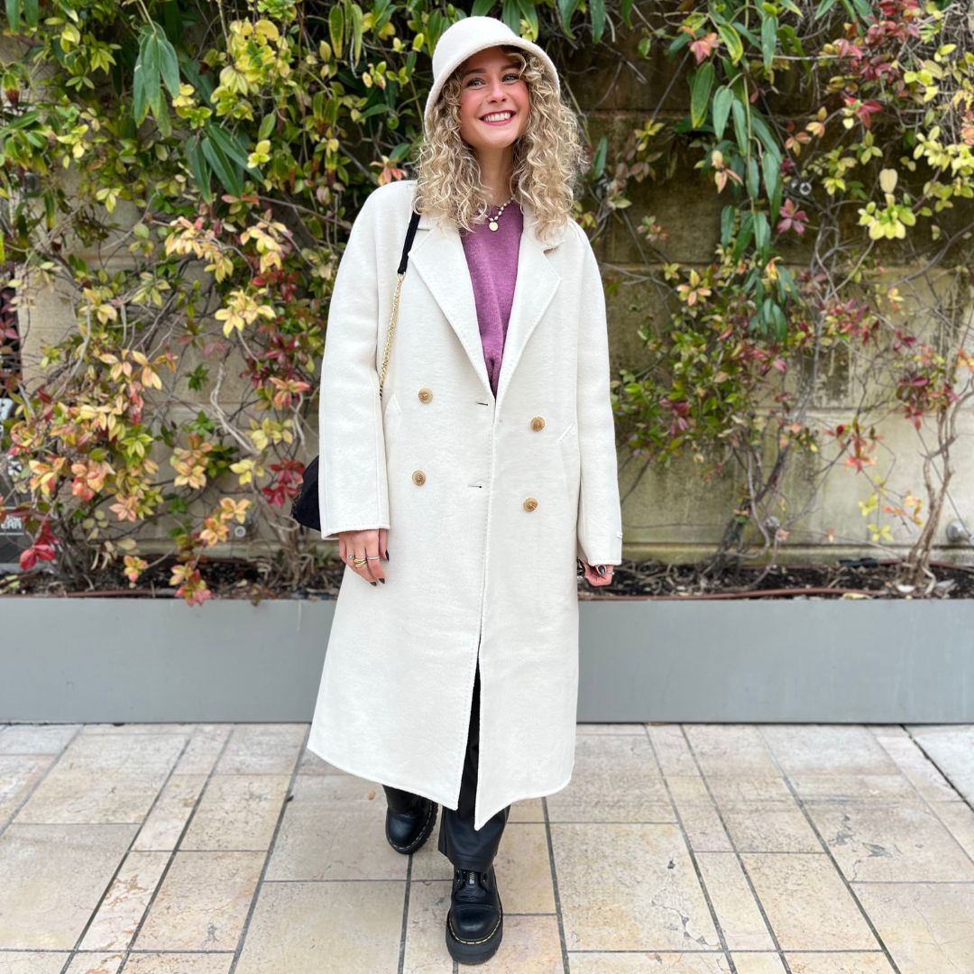 Manteau long en laine NAYLA crème à la coupe oversize