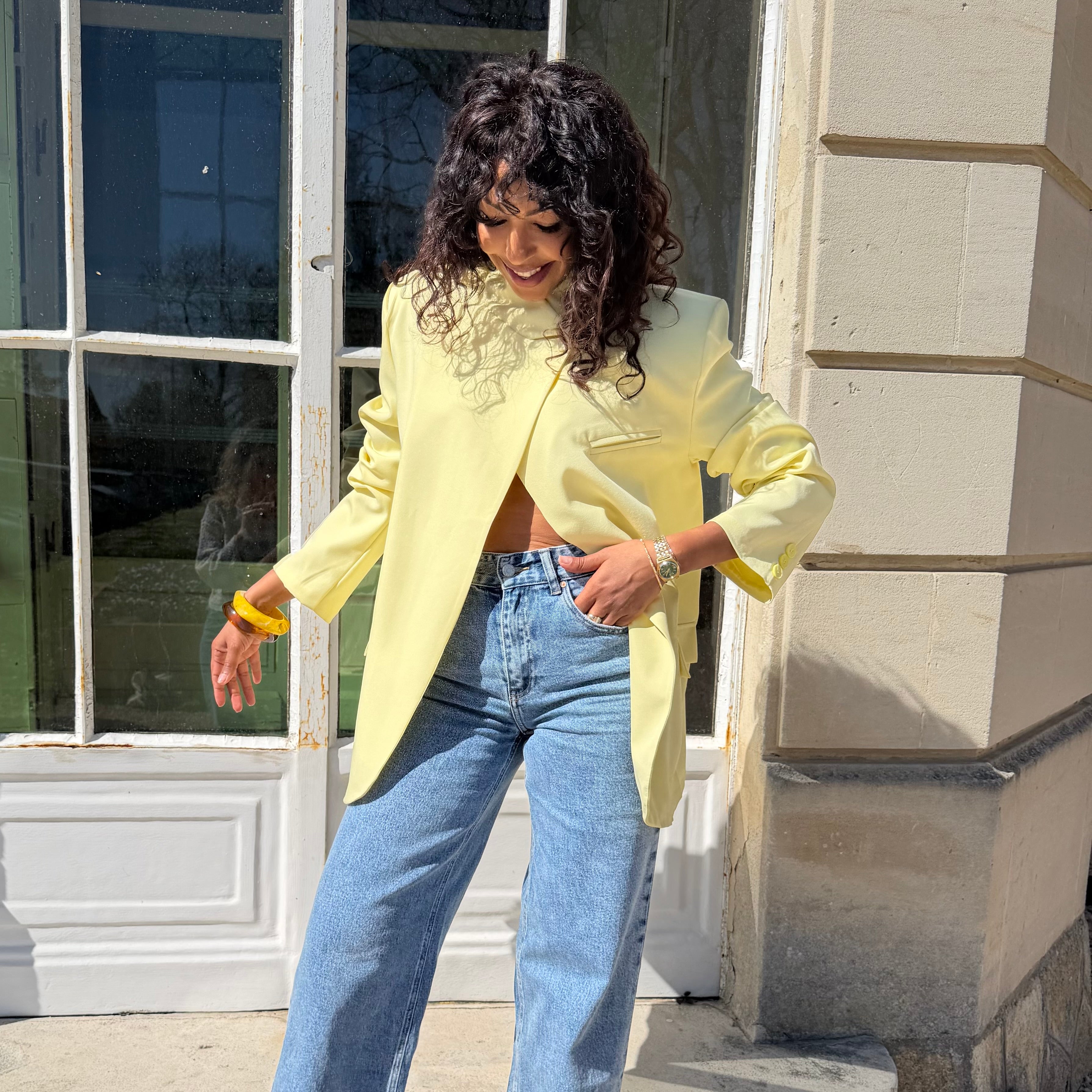 Blazer col mao, ENZO, jaune pastel