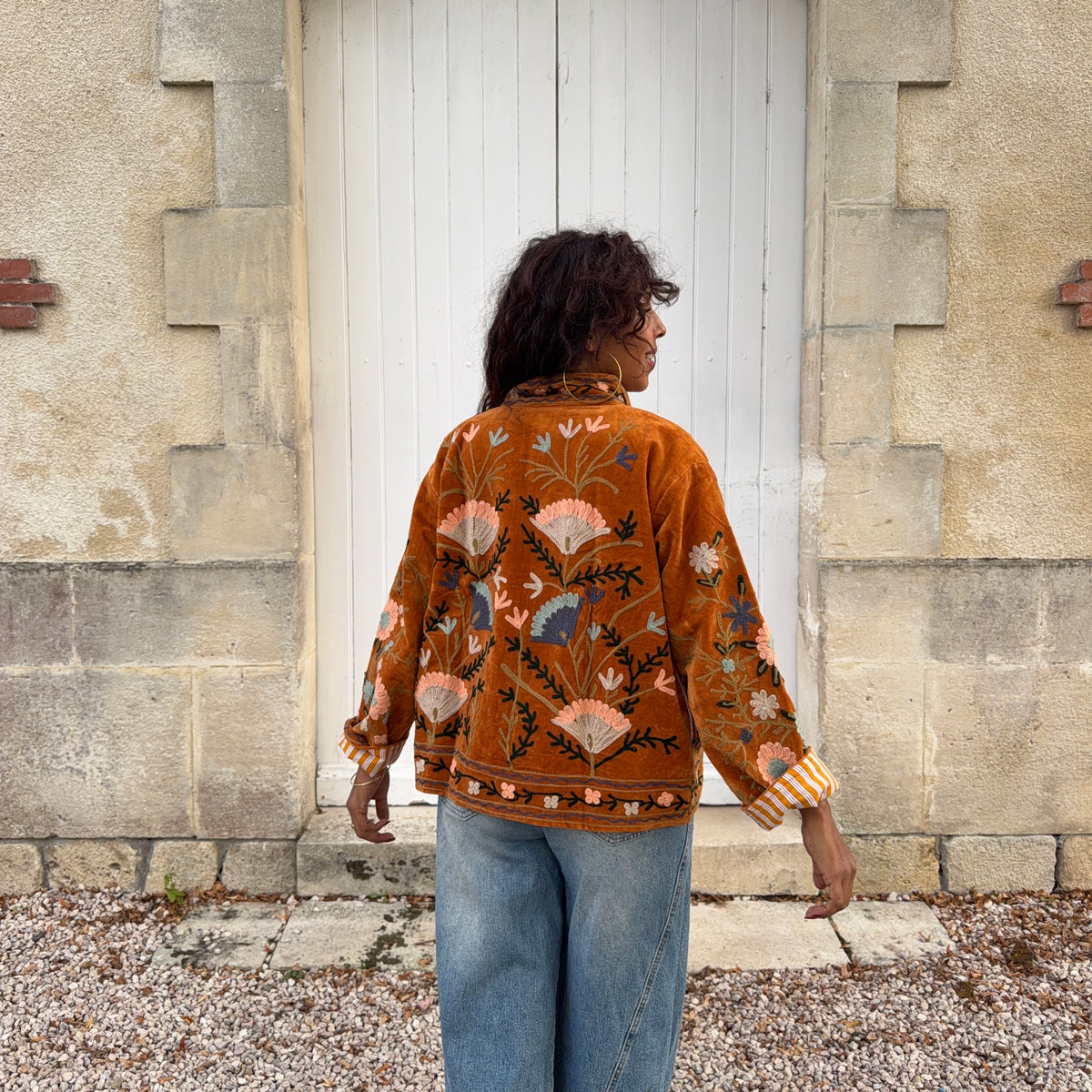 VESTE SUZANE BRODÉE EN VELOURS jaune