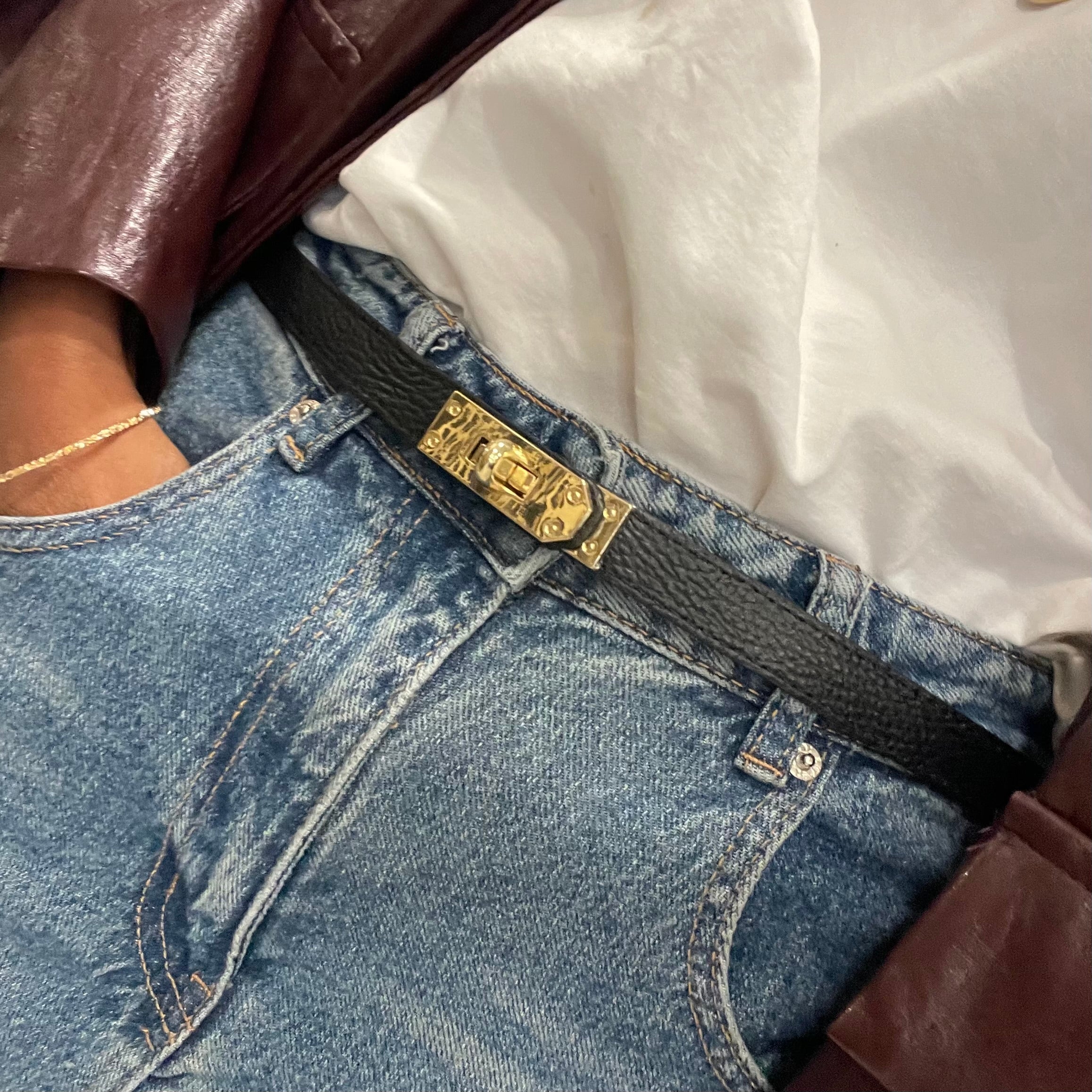 Ceinture cuir lisse noir réglable