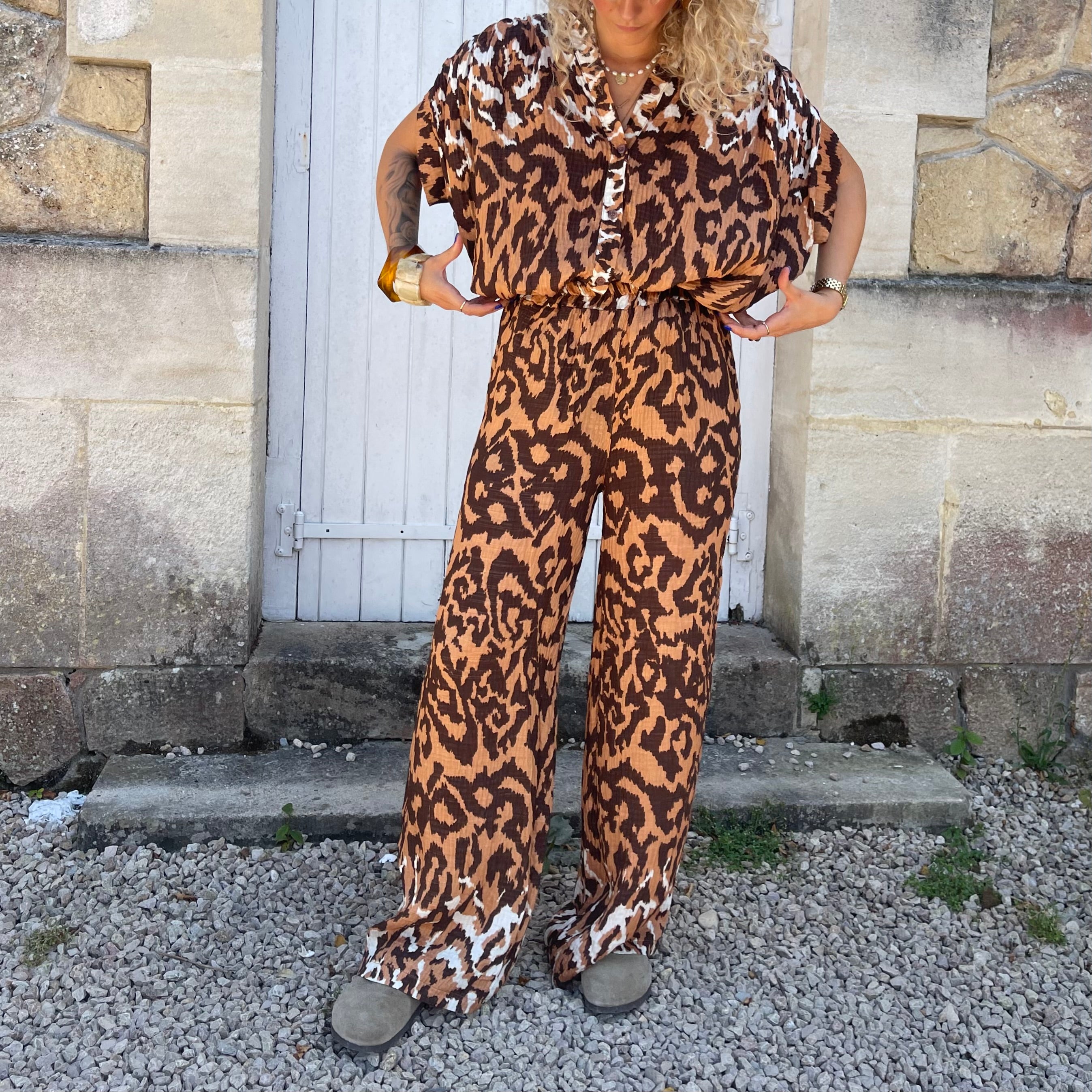 Pantalon fluide ORA imprimé léopard