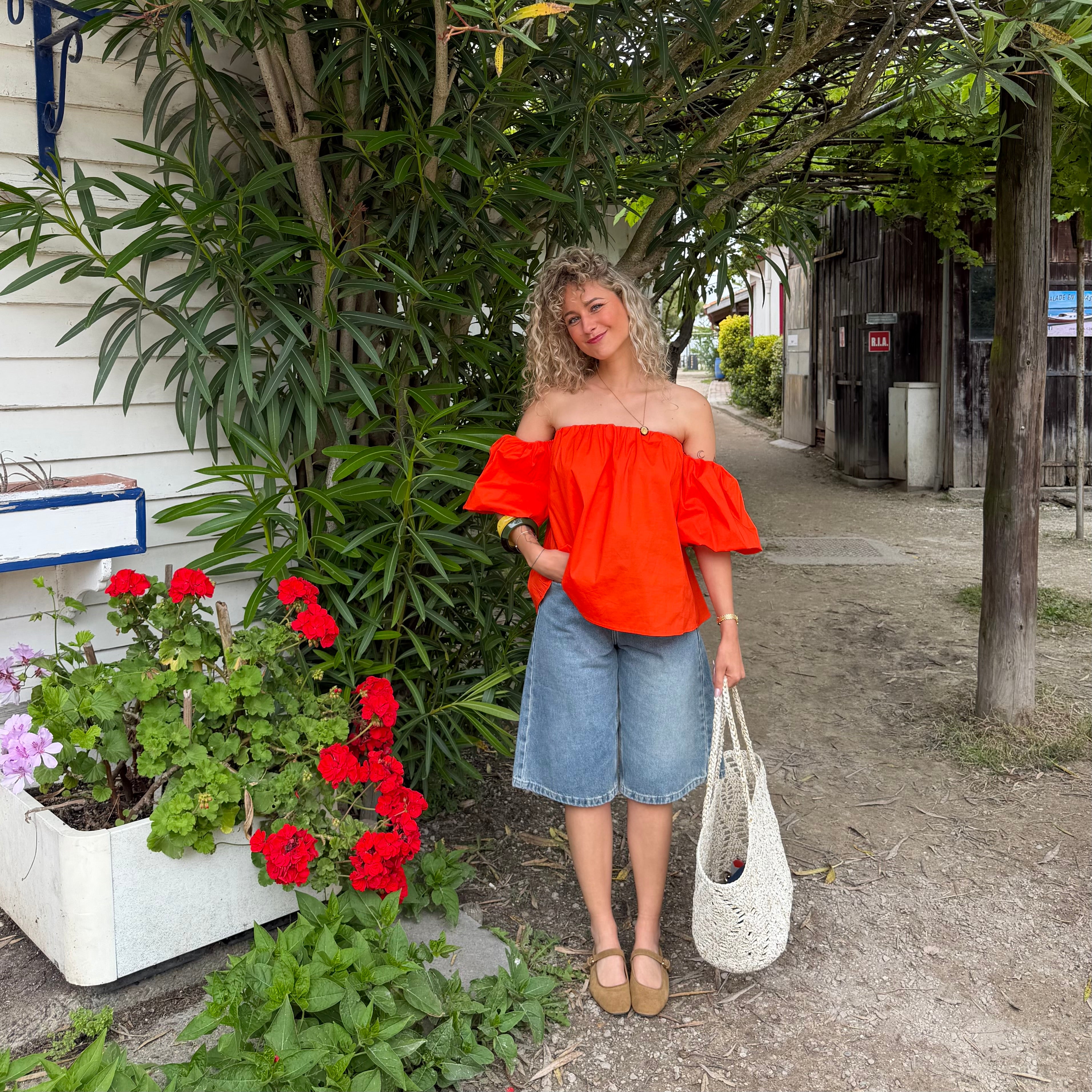 Blouse LIO rouge – coton –col bardot