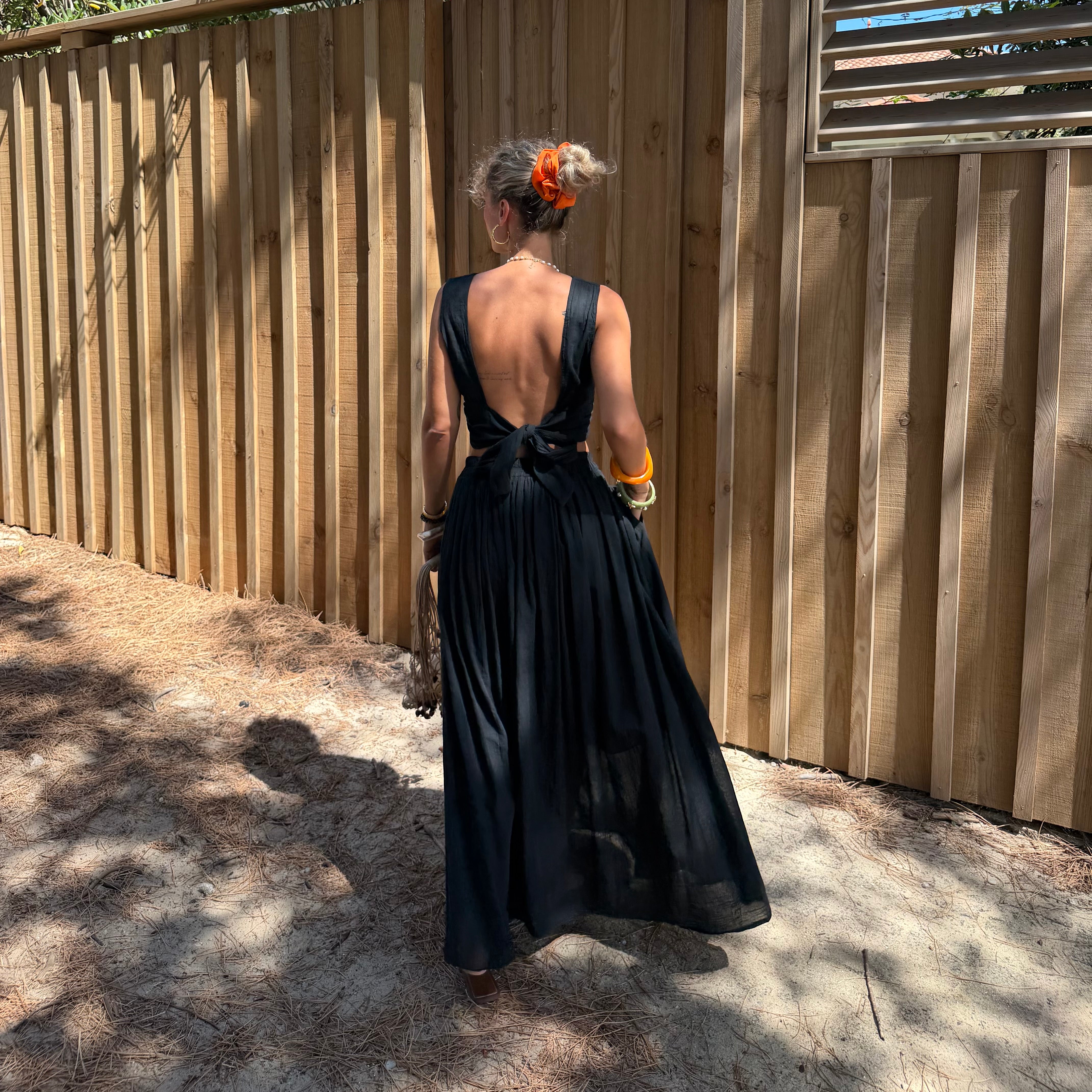 Ensemble YDRA jupe et top dos nu en coton noir
