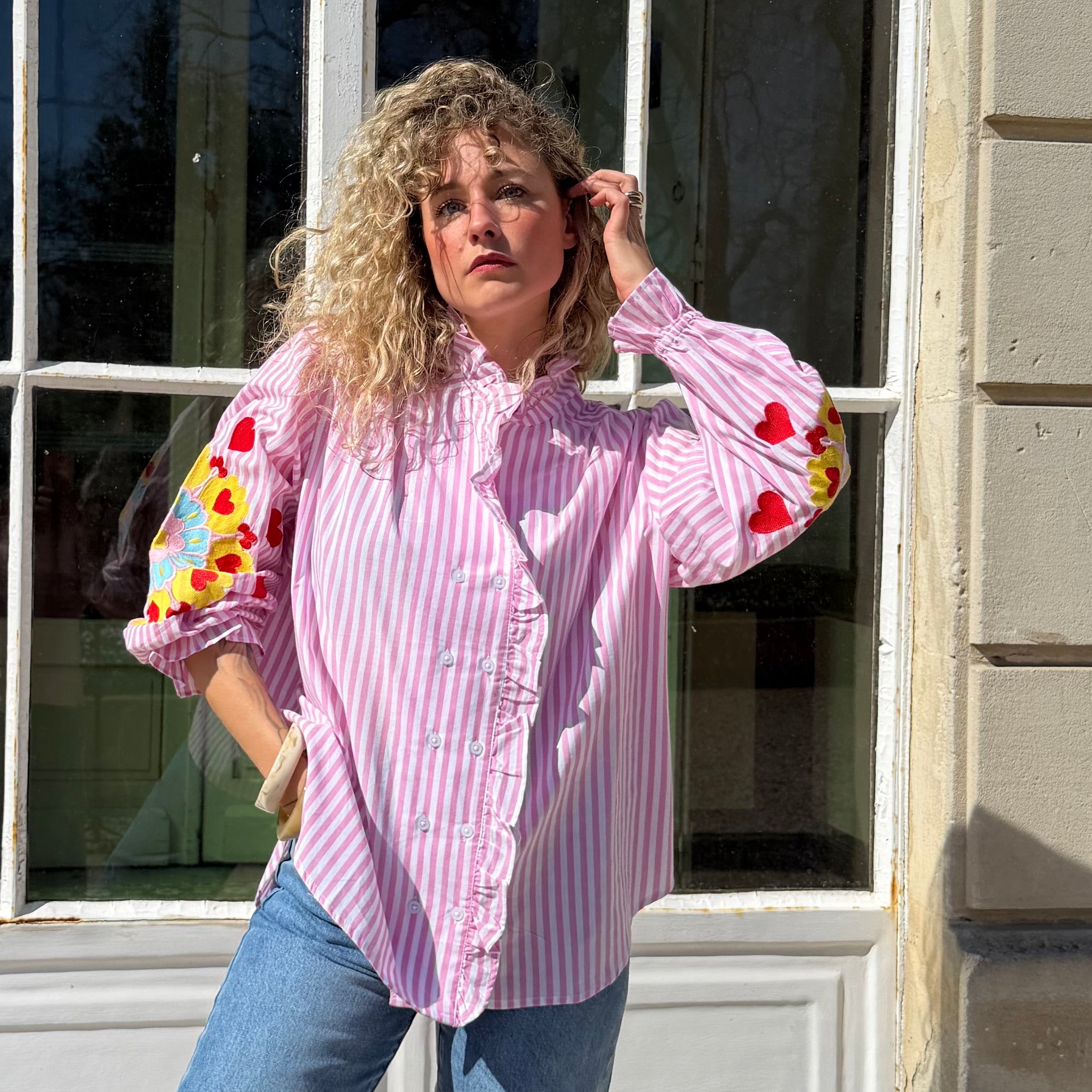 Chemisier MENDY, rose à rayure