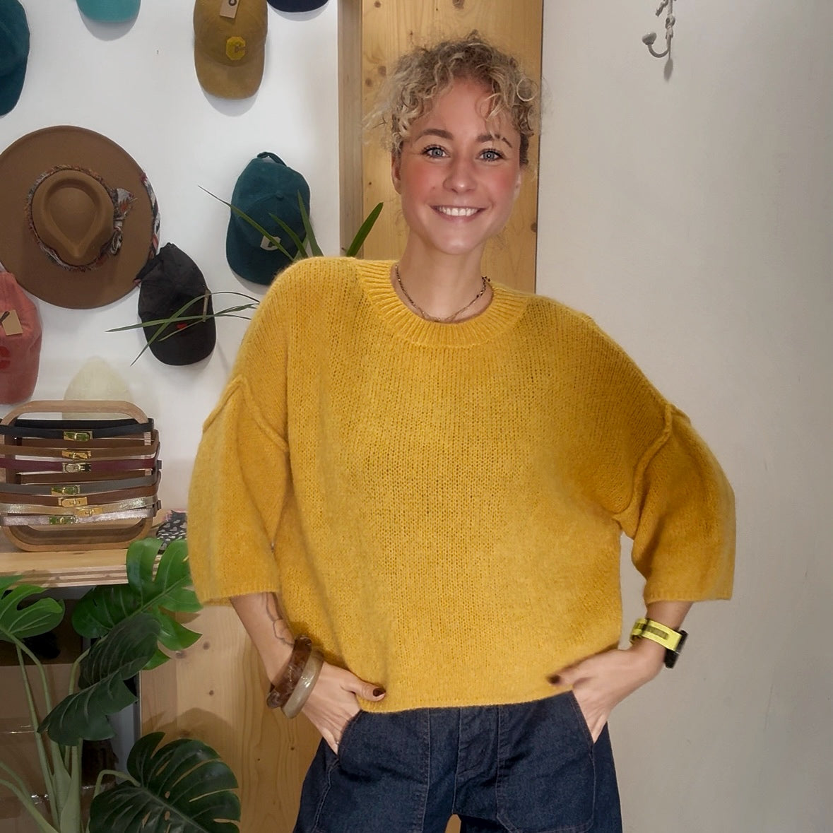 Pull baby alpaga LIO jaune moutarde manche 3/4