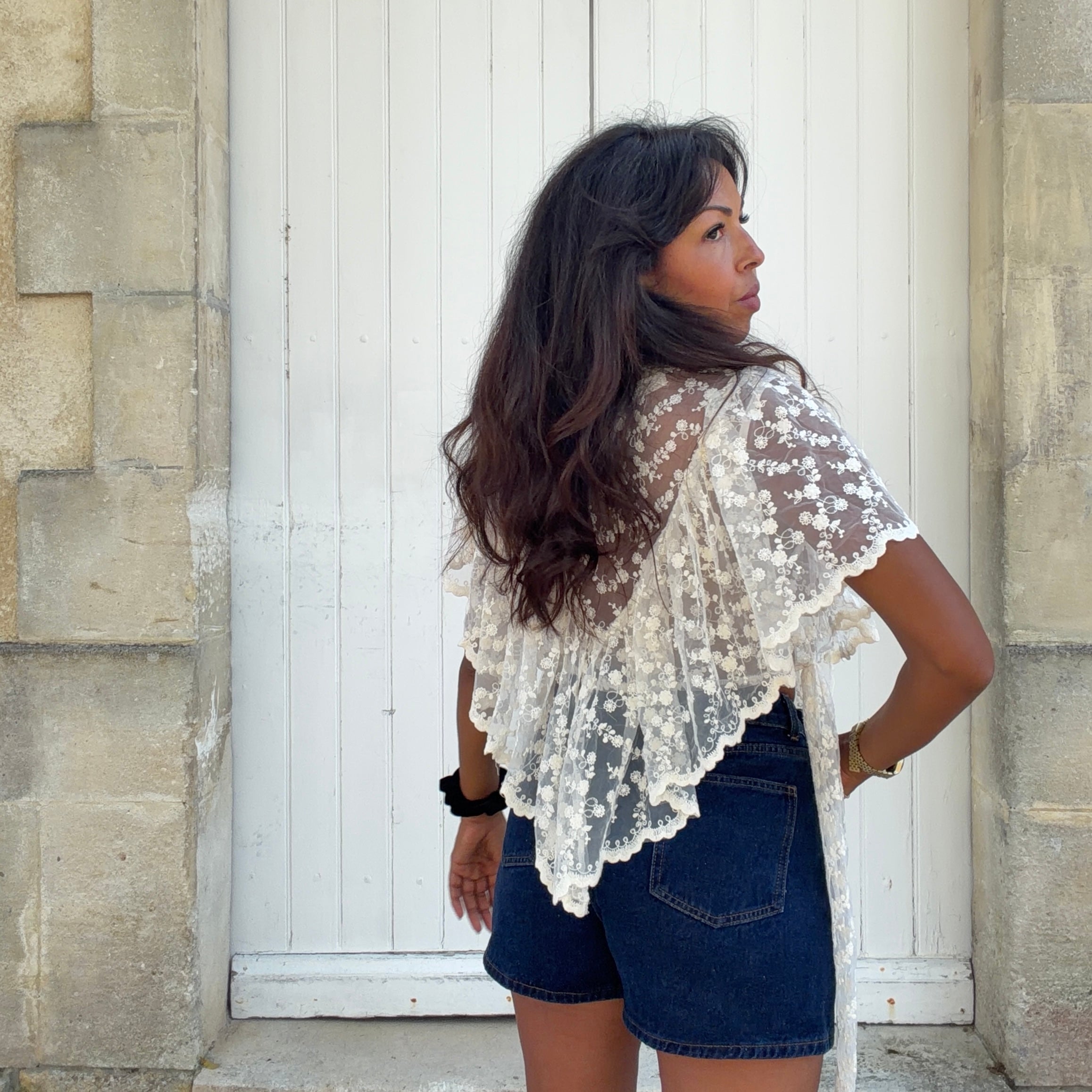 Blouse dentelle ELISE brodé écru