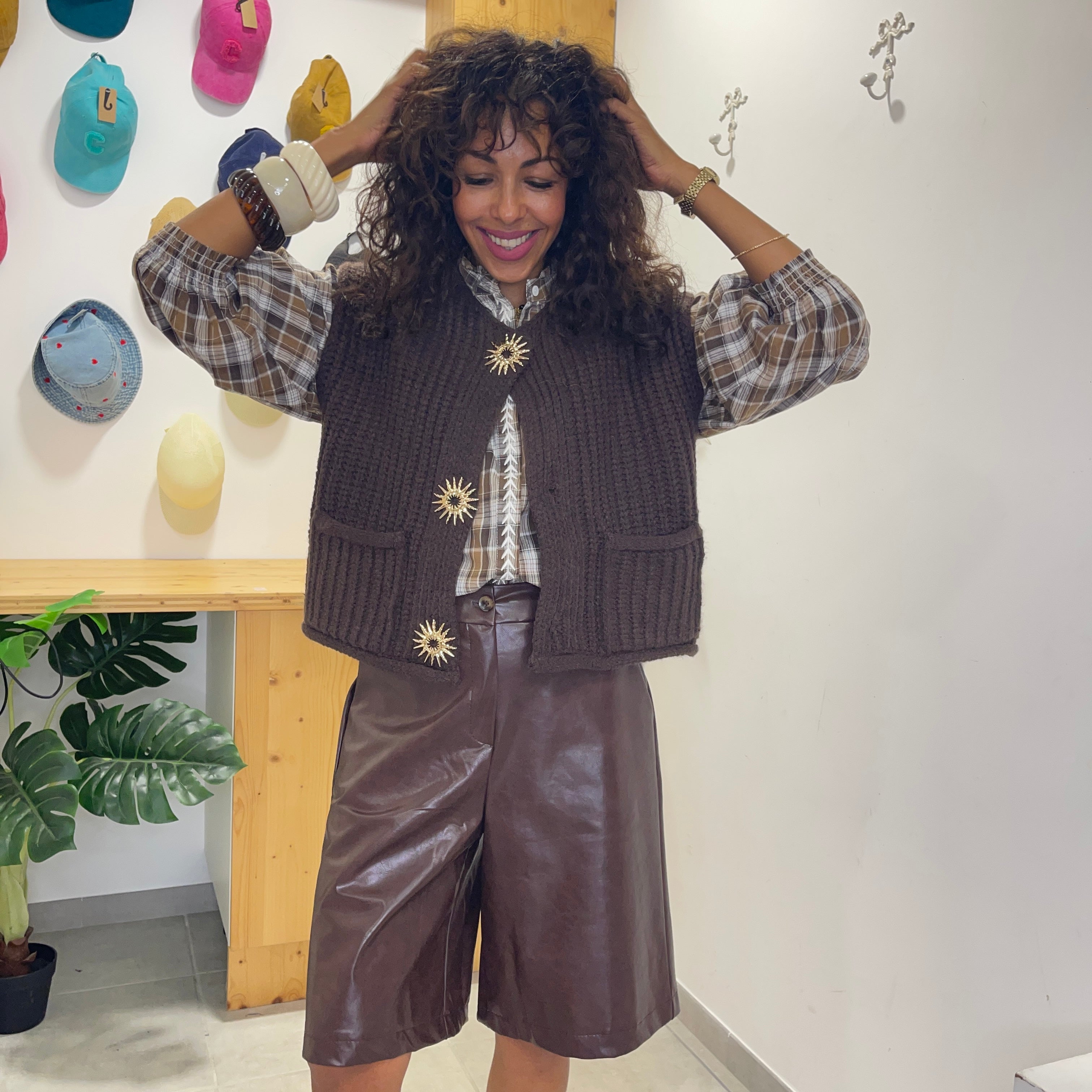 Gilet en maille sans manches SOLEIL marron