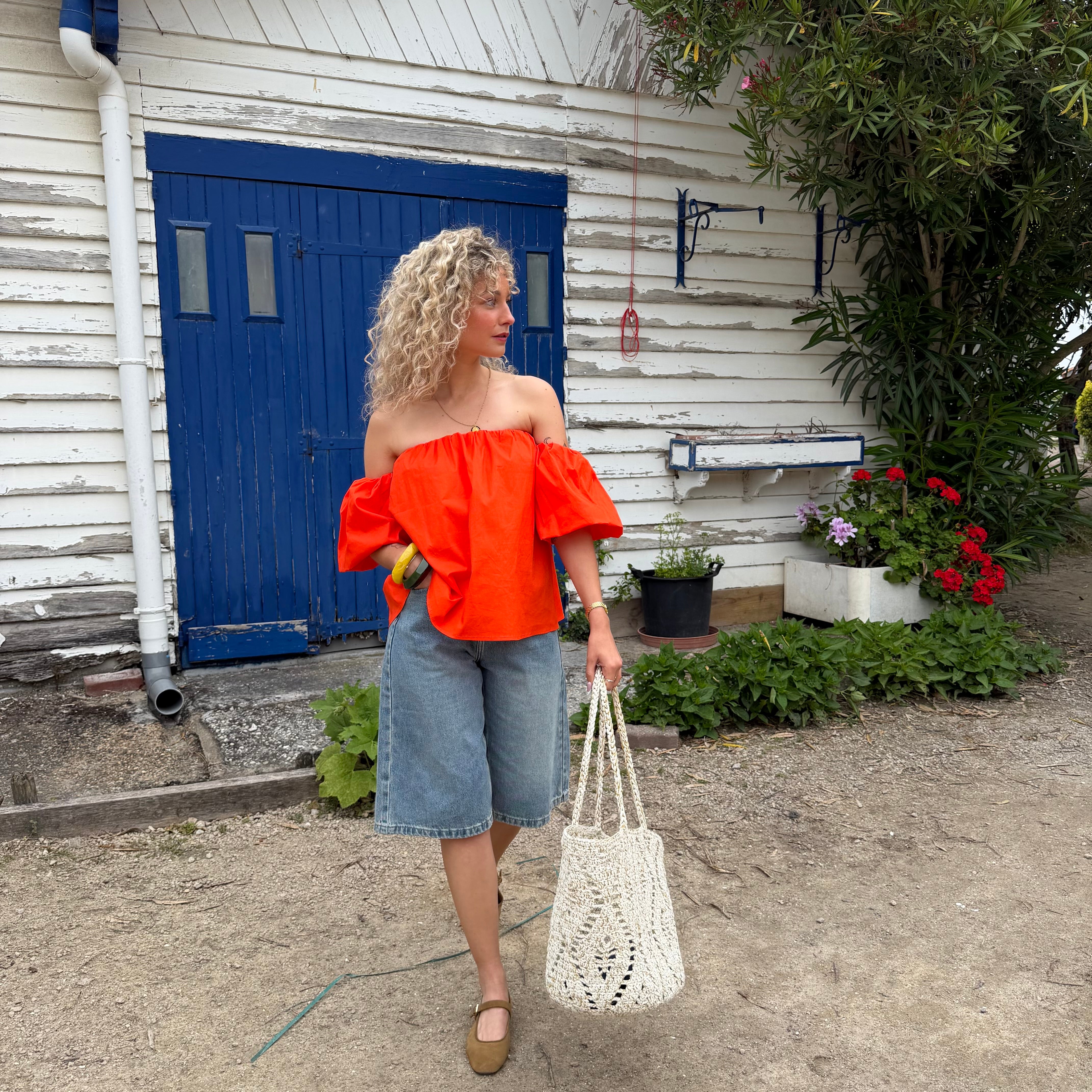 Blouse LIO rouge – coton –col bardot