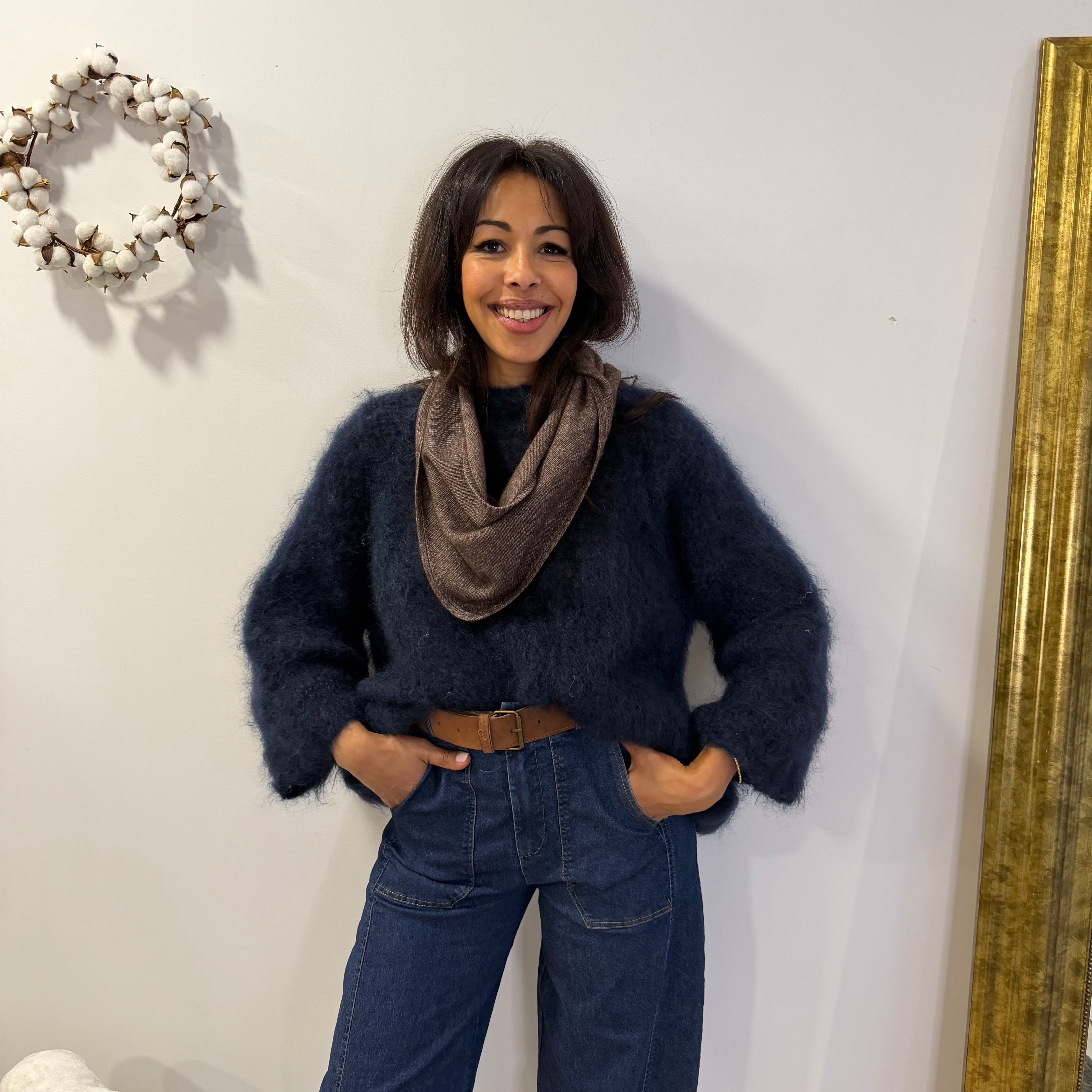 Col écharpe marron en cashmere laine