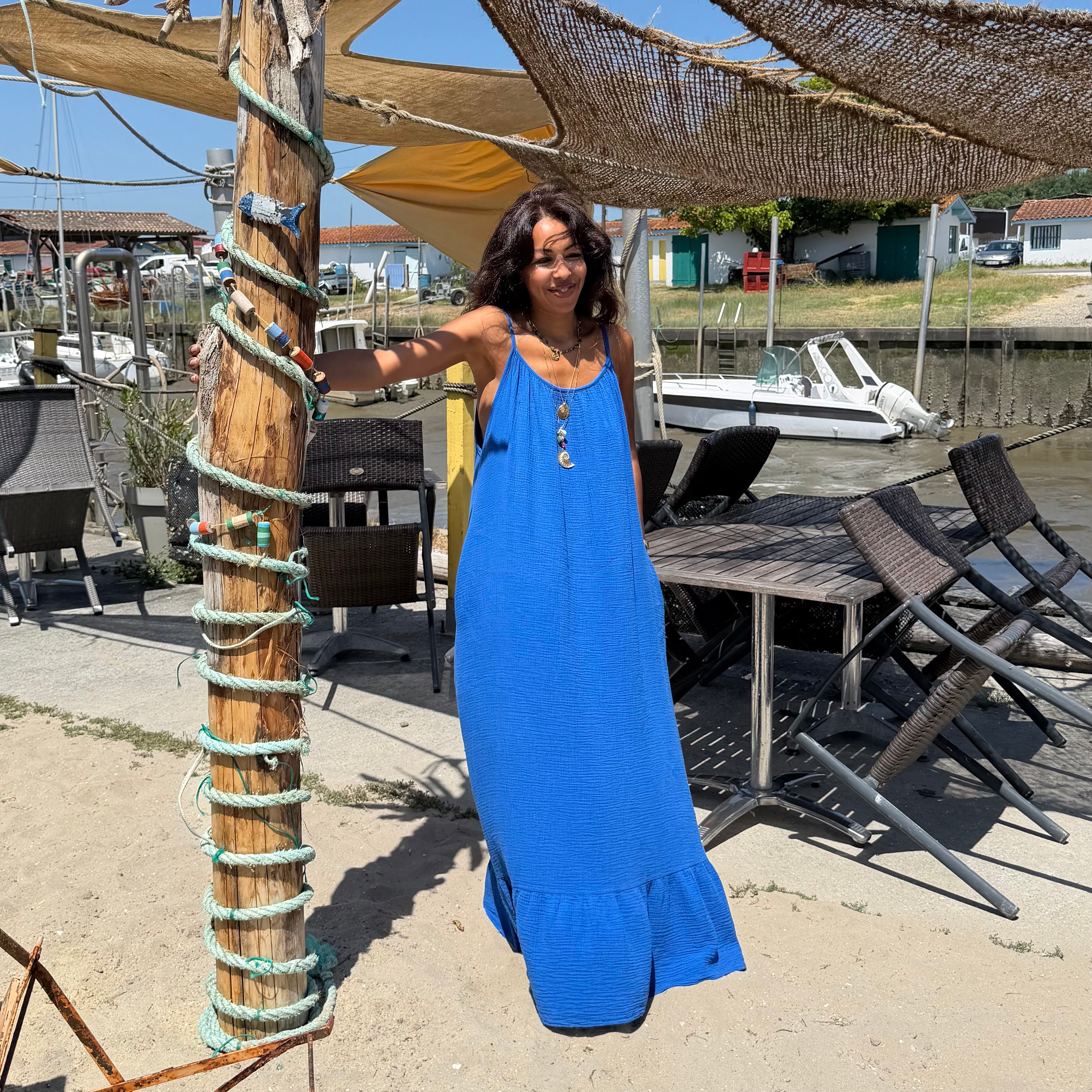 ROBE ANTA LONGUE GAZE DE COTON bleu roi