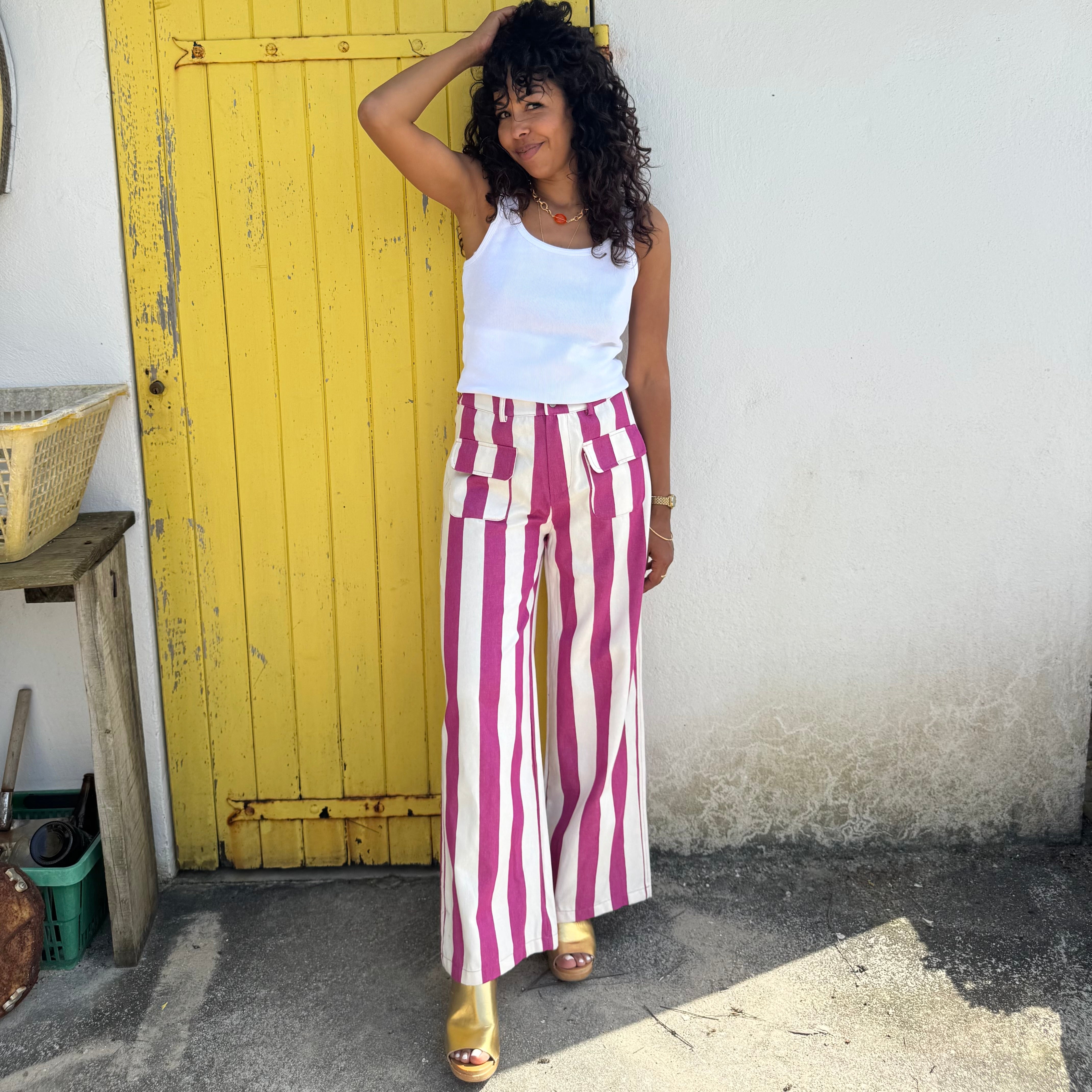 Pantalon RAPHAEL violet à rayures