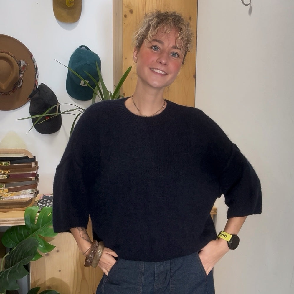 Pull baby alpaga LIO bleu marine manche 3/4