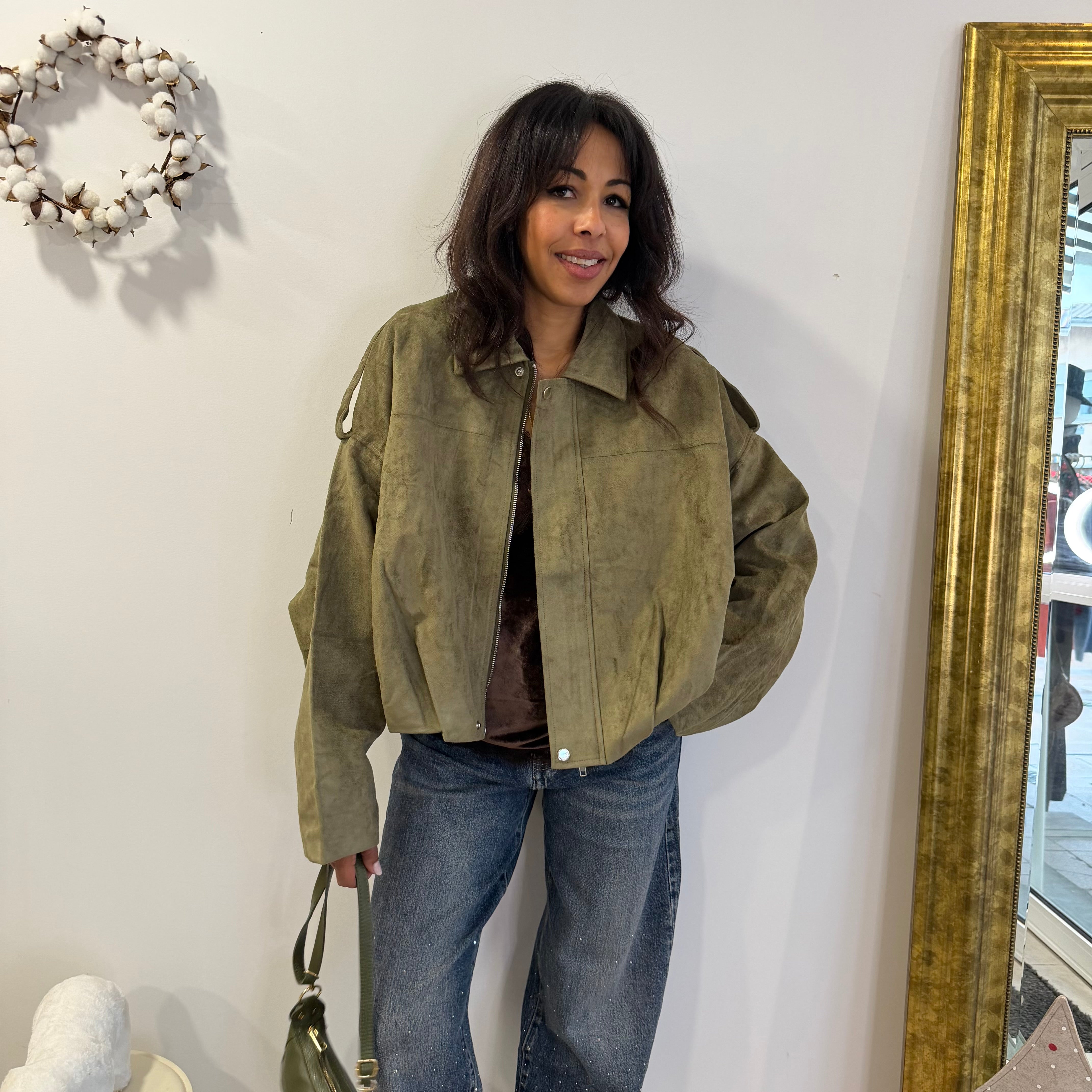 Bombers GAZIA oversize façon daim kaki