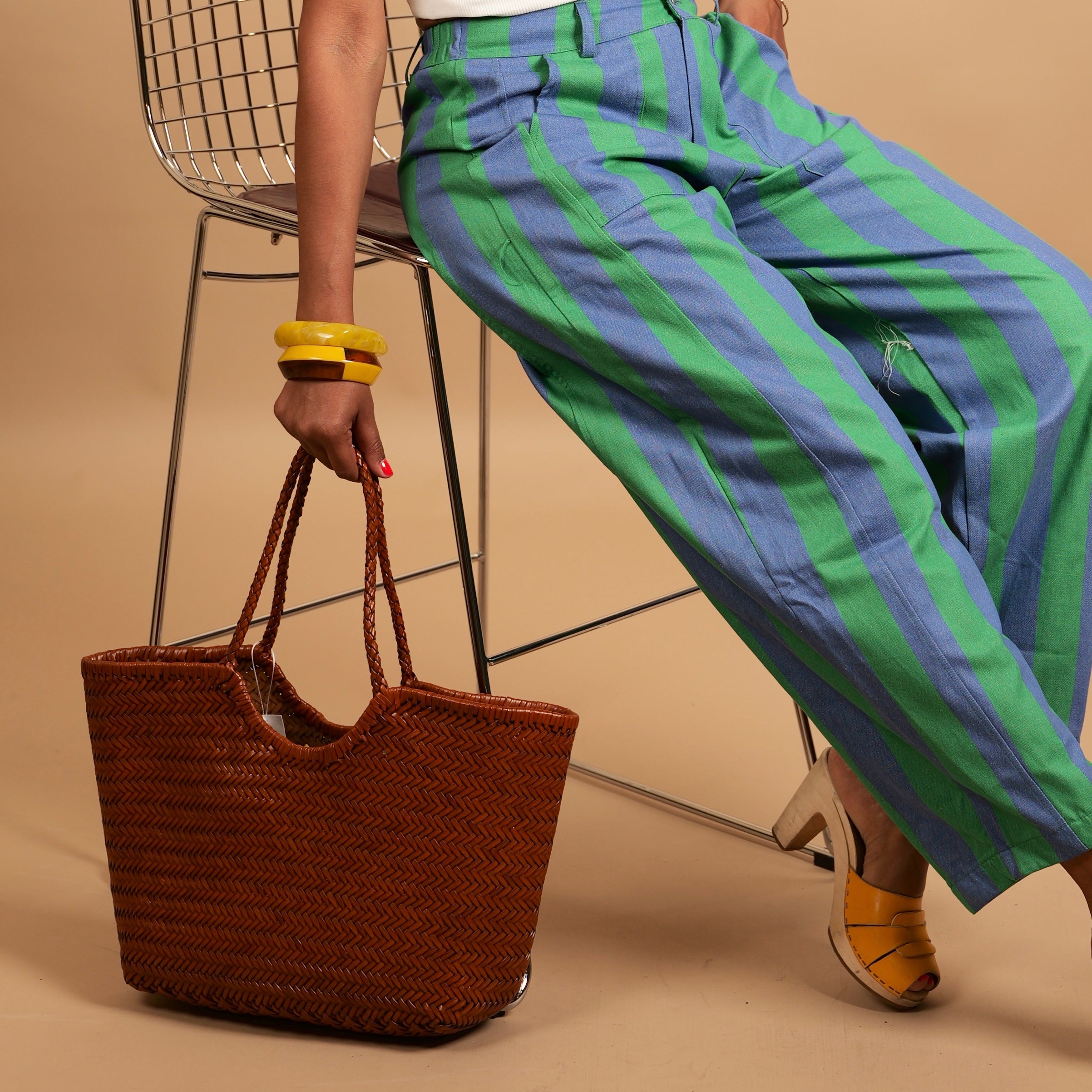 Cabas cuir tressé camel