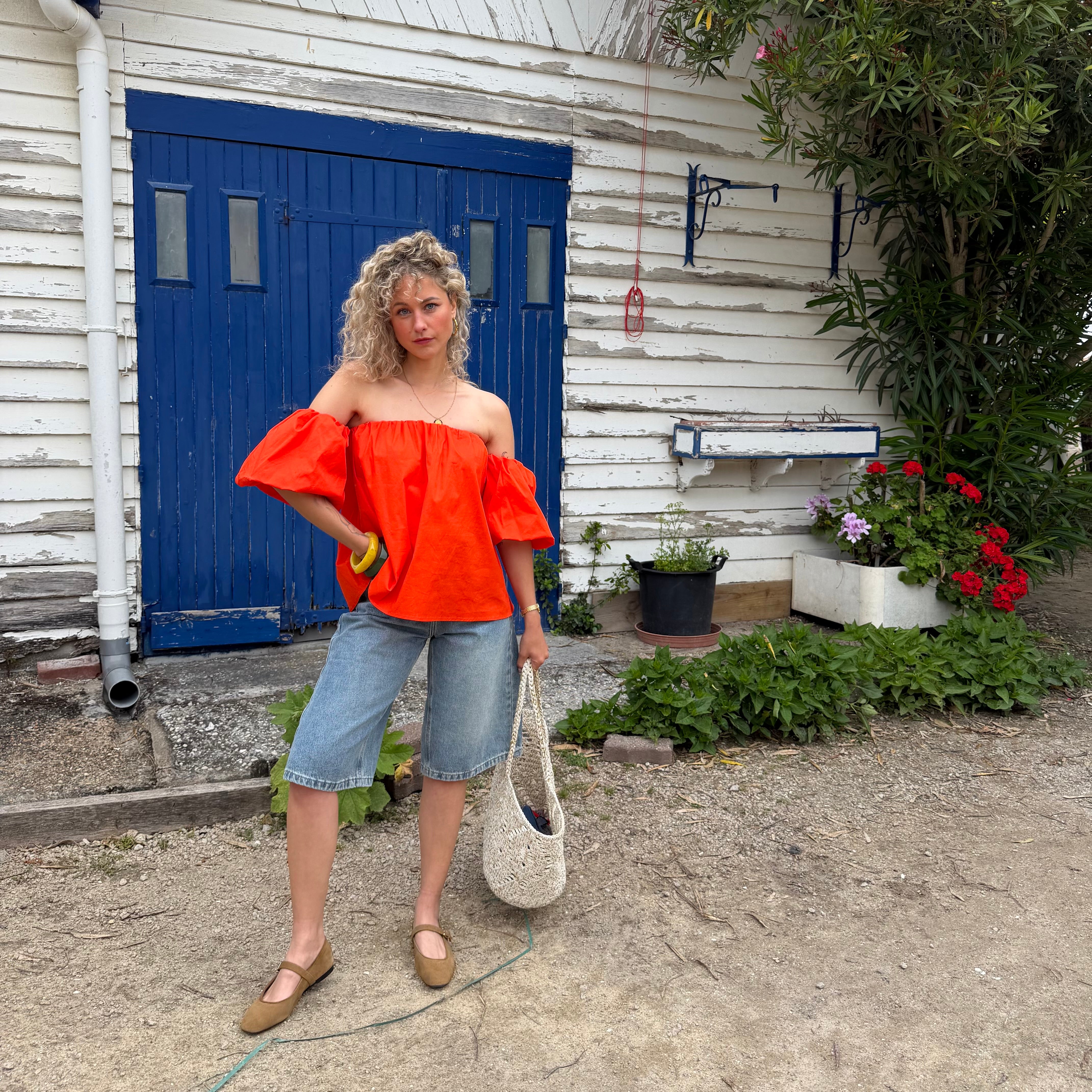 Blouse LIO rouge – coton –col bardot