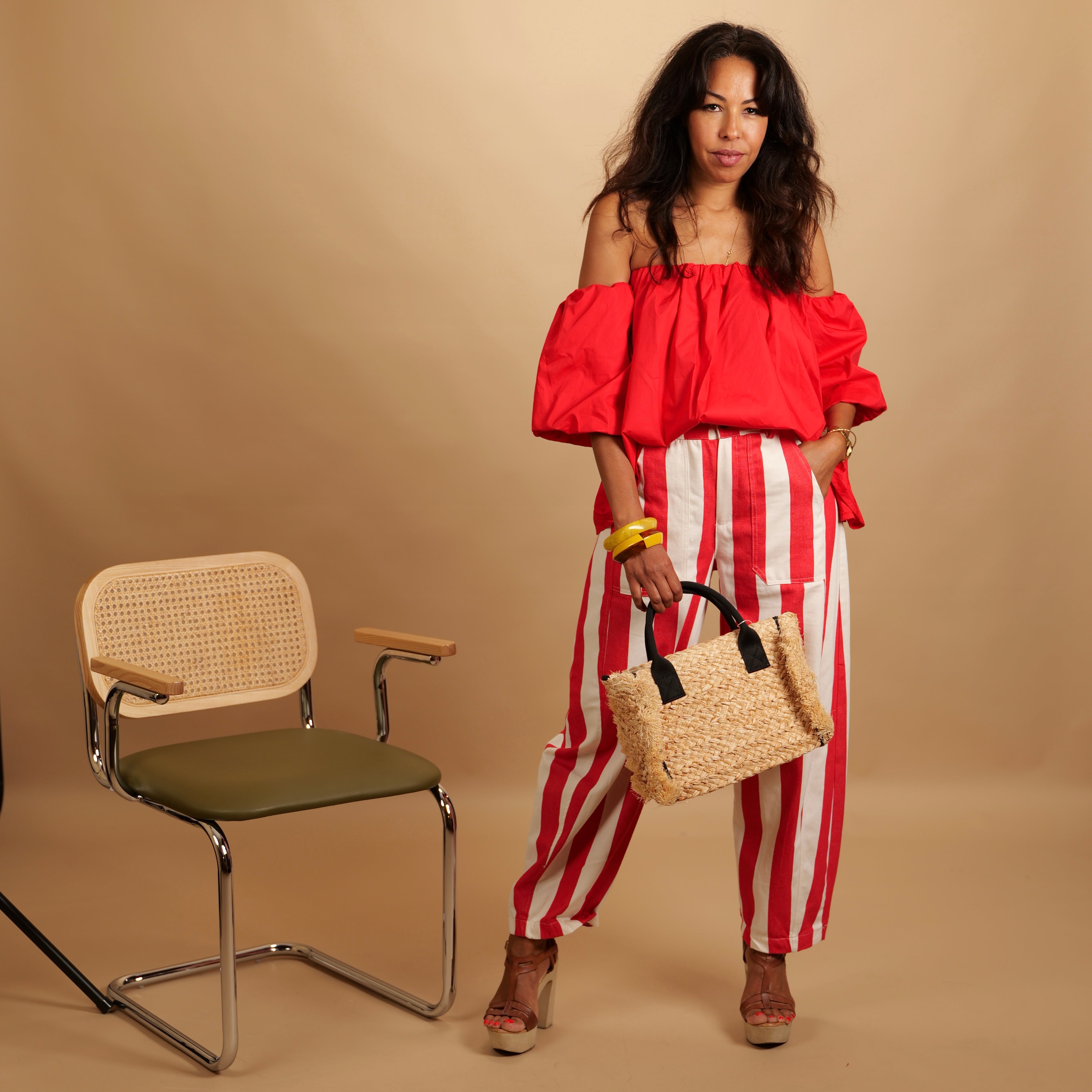 Pantalon LOUNA rayé rouge & blanc