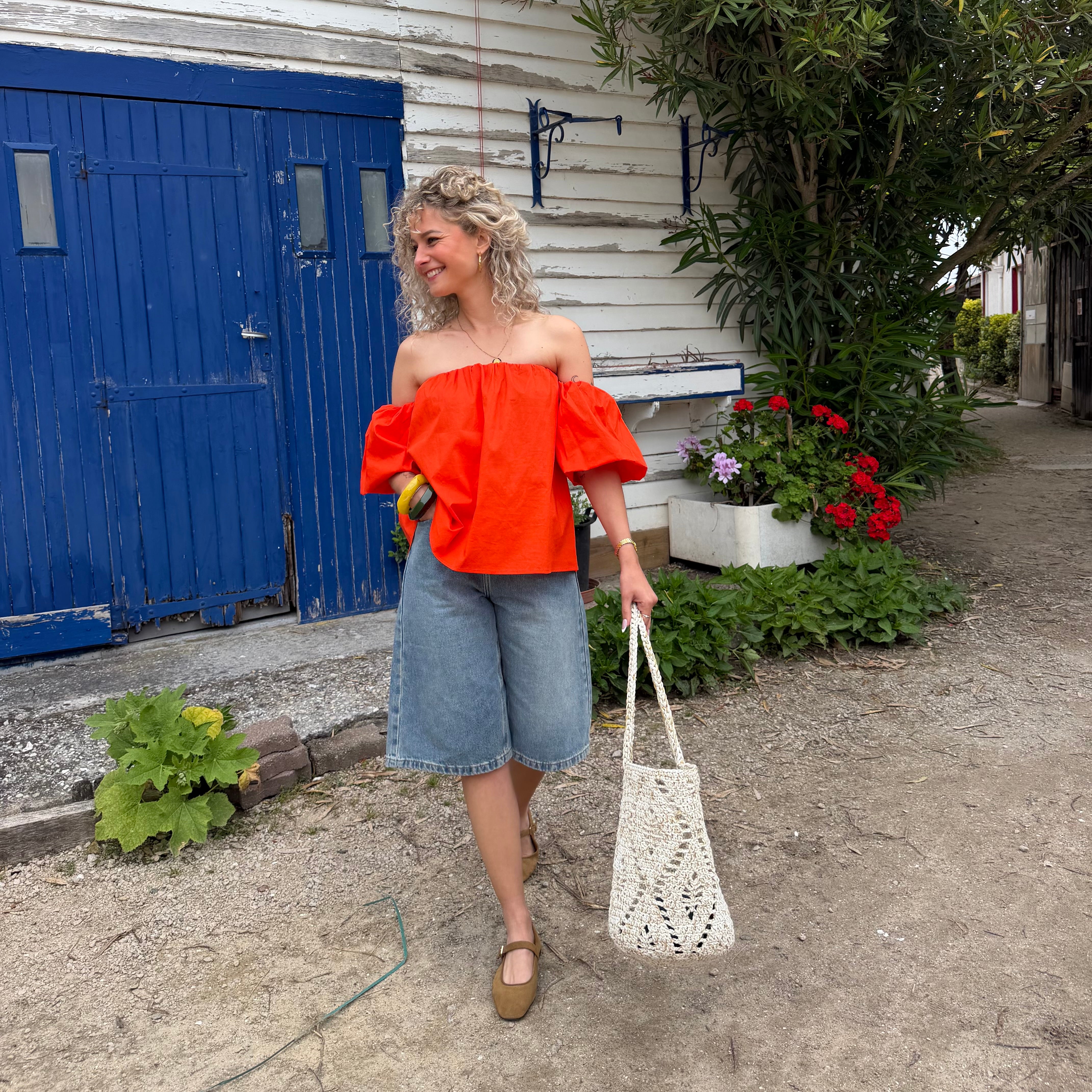 Blouse LIO rouge – coton –col bardot