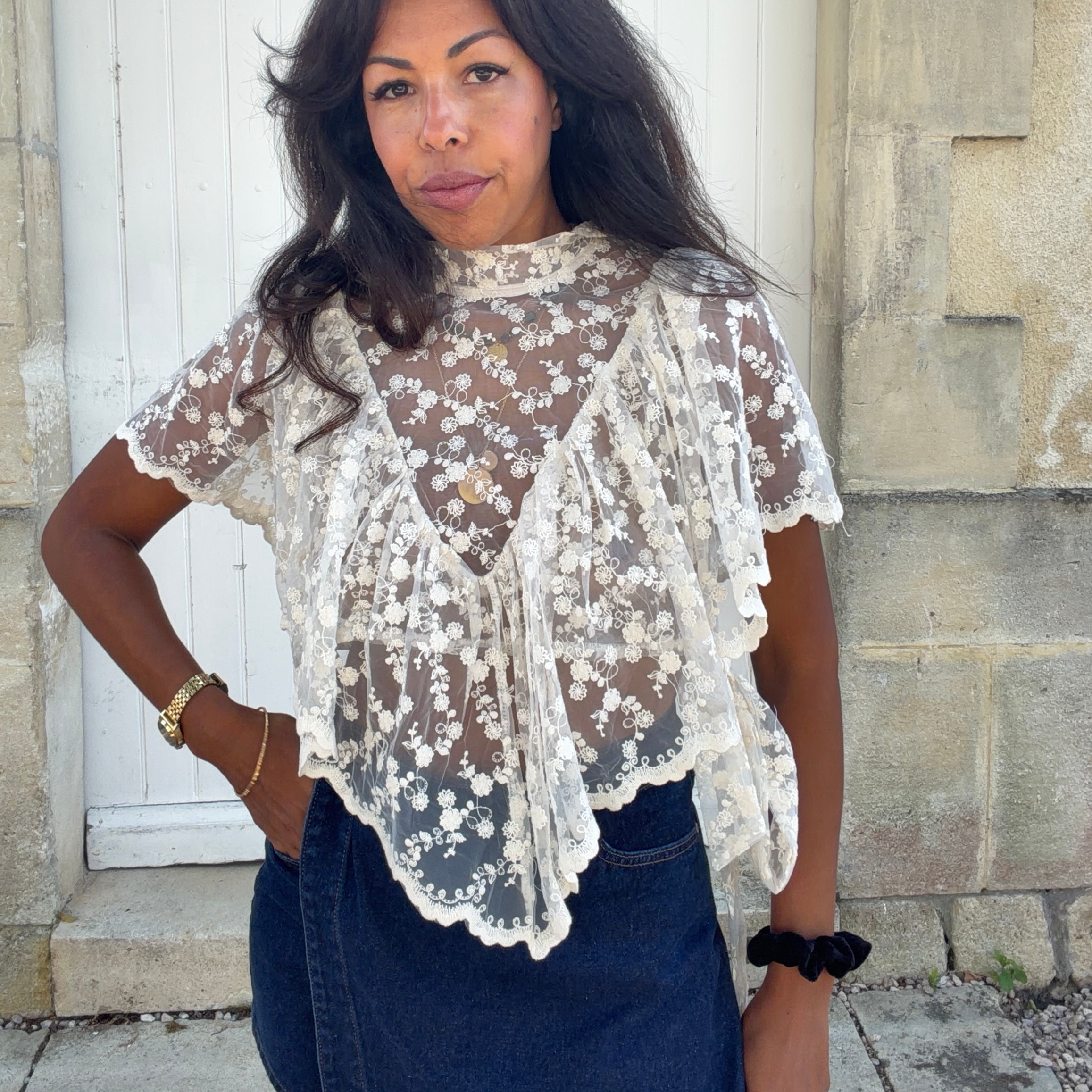 Blouse dentelle ELISE brodé écru