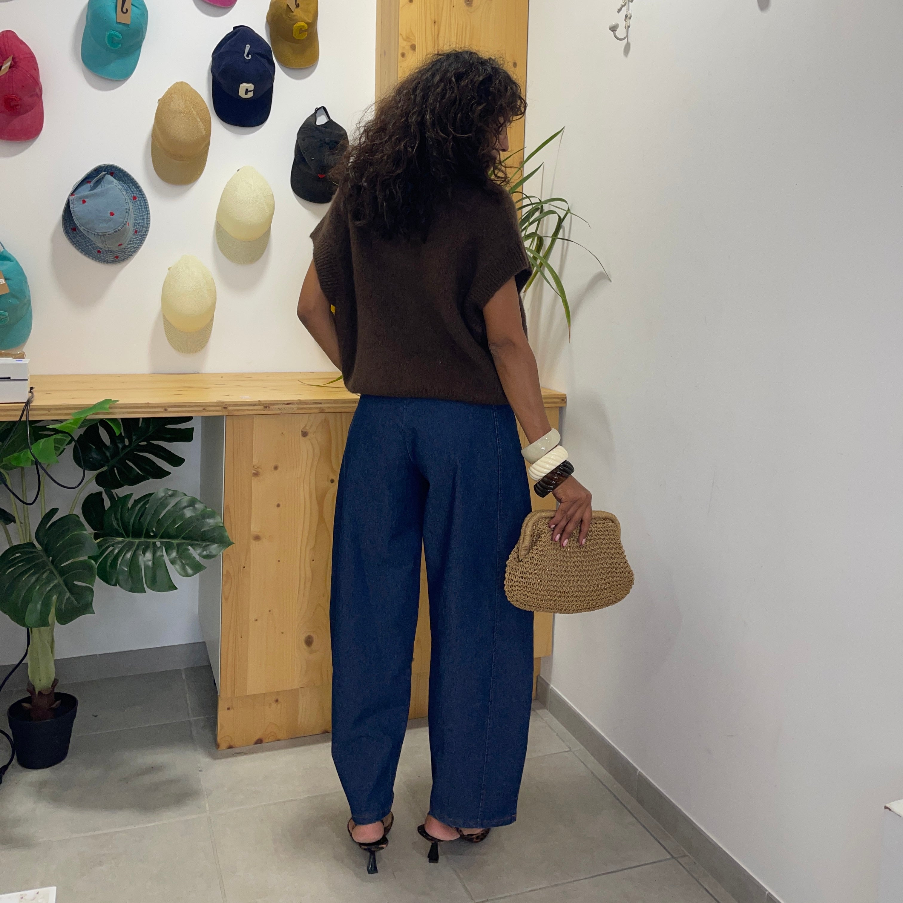Pantalon LOUNA en coton façon denim brut à la coupe barrel