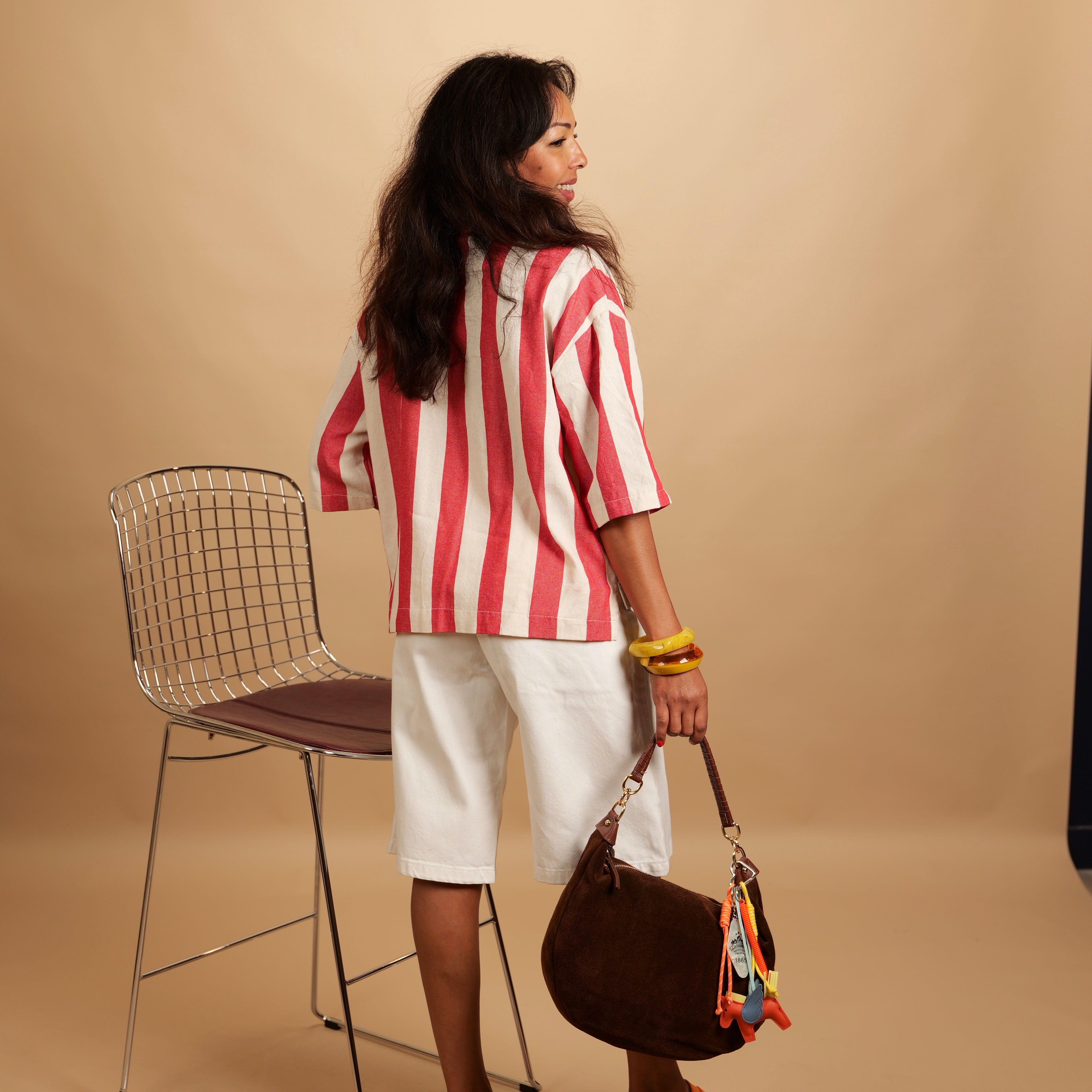 Chemise STRYA rayée corail & écru