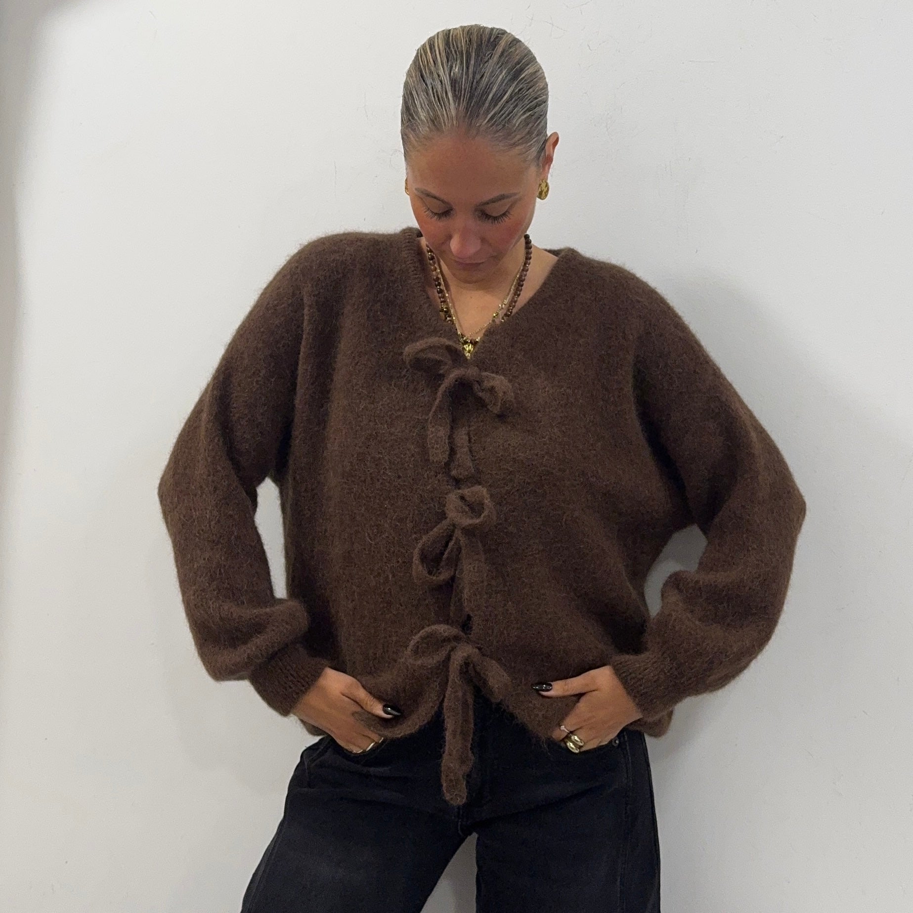 Gillet à nœuds ISAAC en alpaga, couleur chocolat