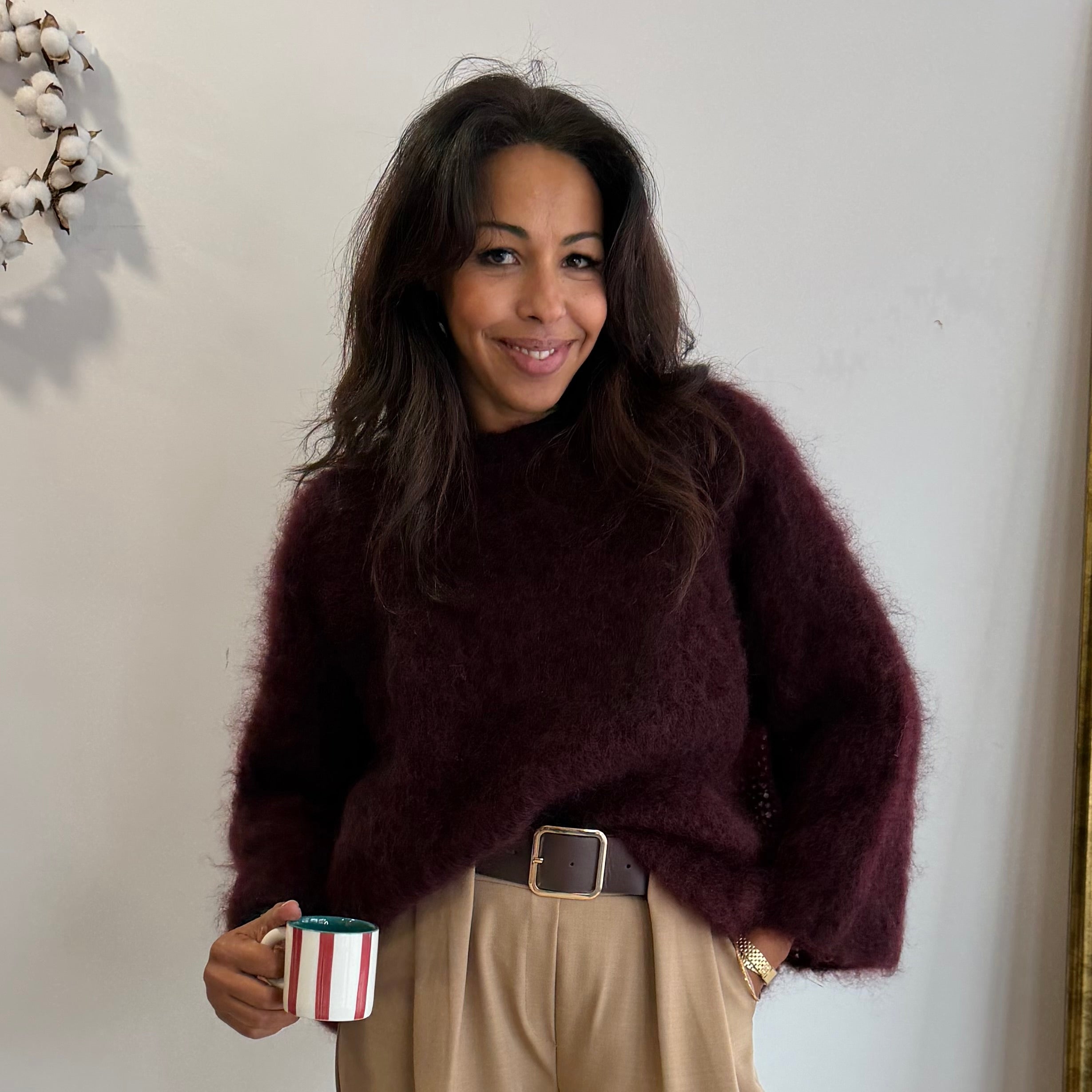 Pull en kid mohair GLADYS prune à la coupe oversize