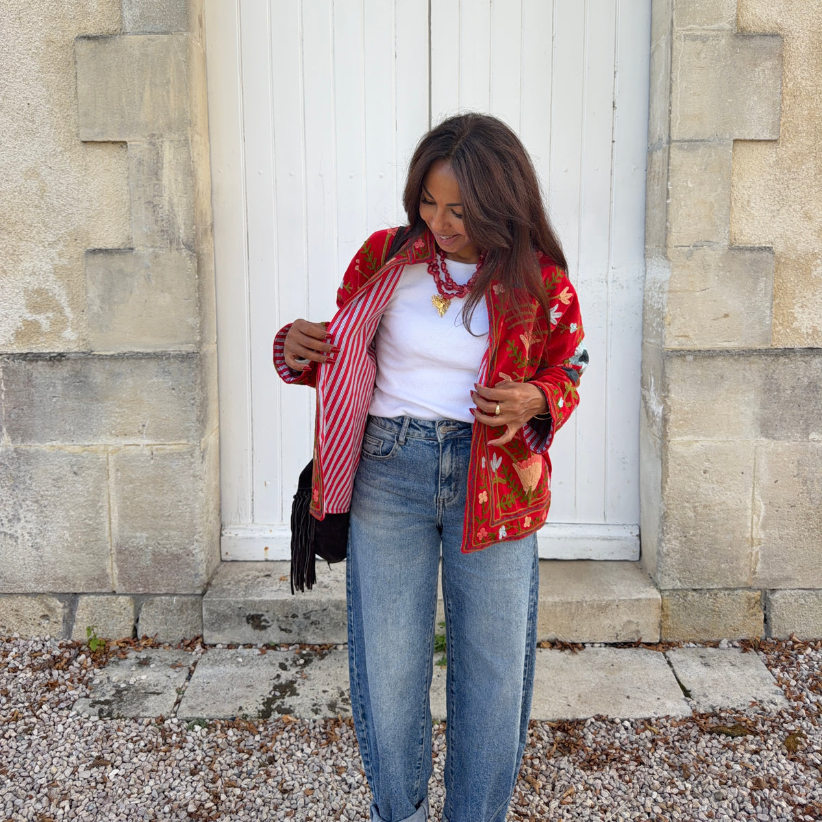 Veste SUZANE brodé rouge