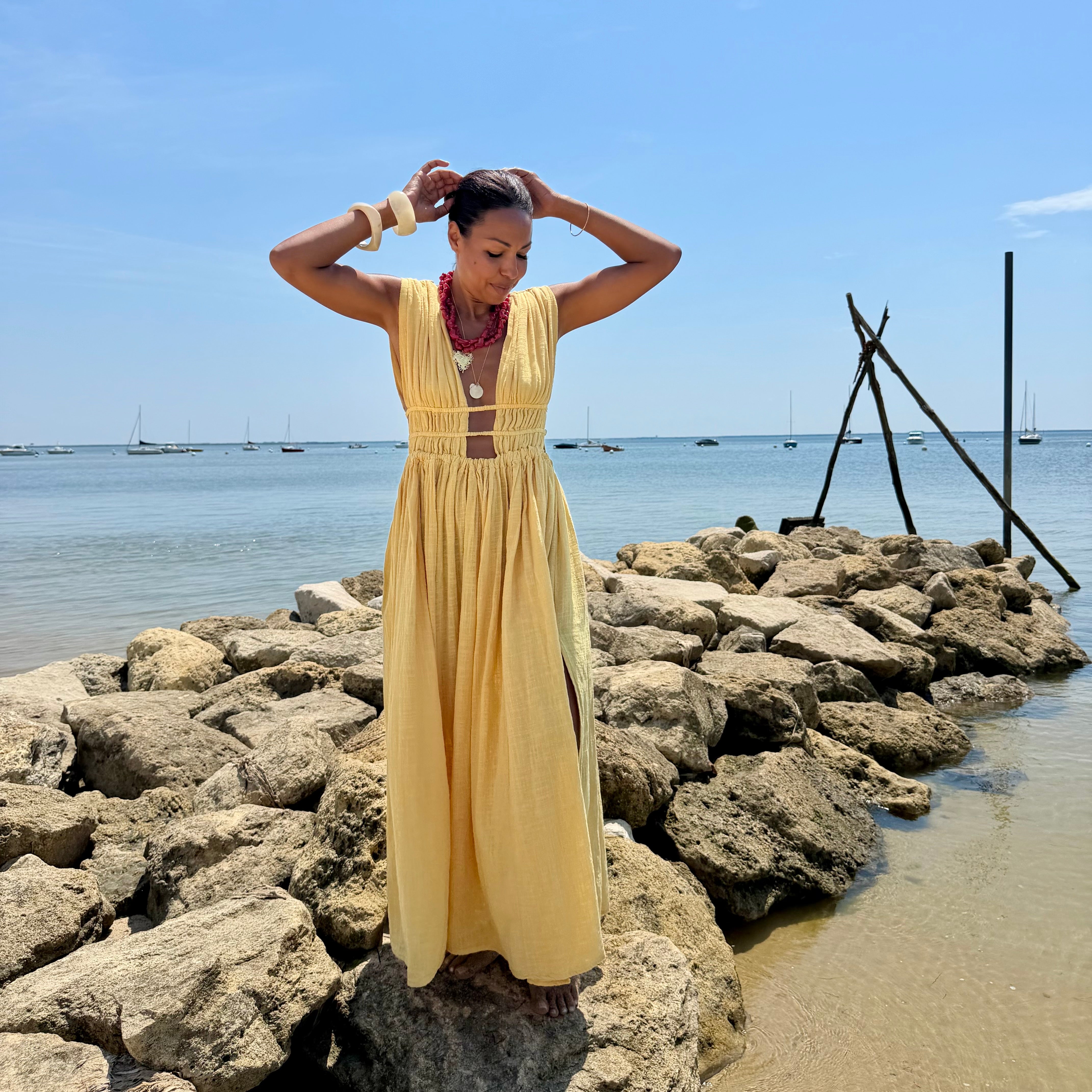 Robe GRECQUE bohème jaune