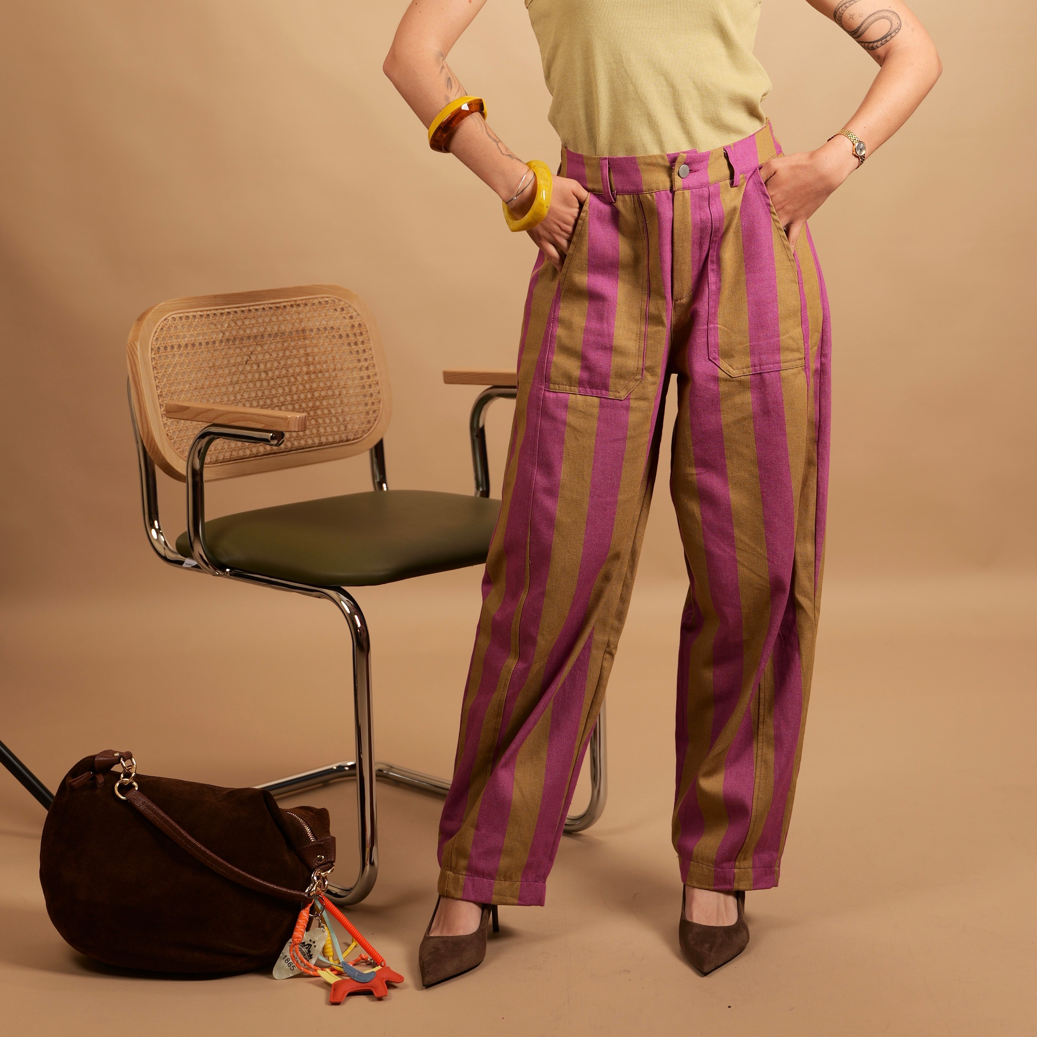 Pantalon LOUNA violet framboise & vert olive