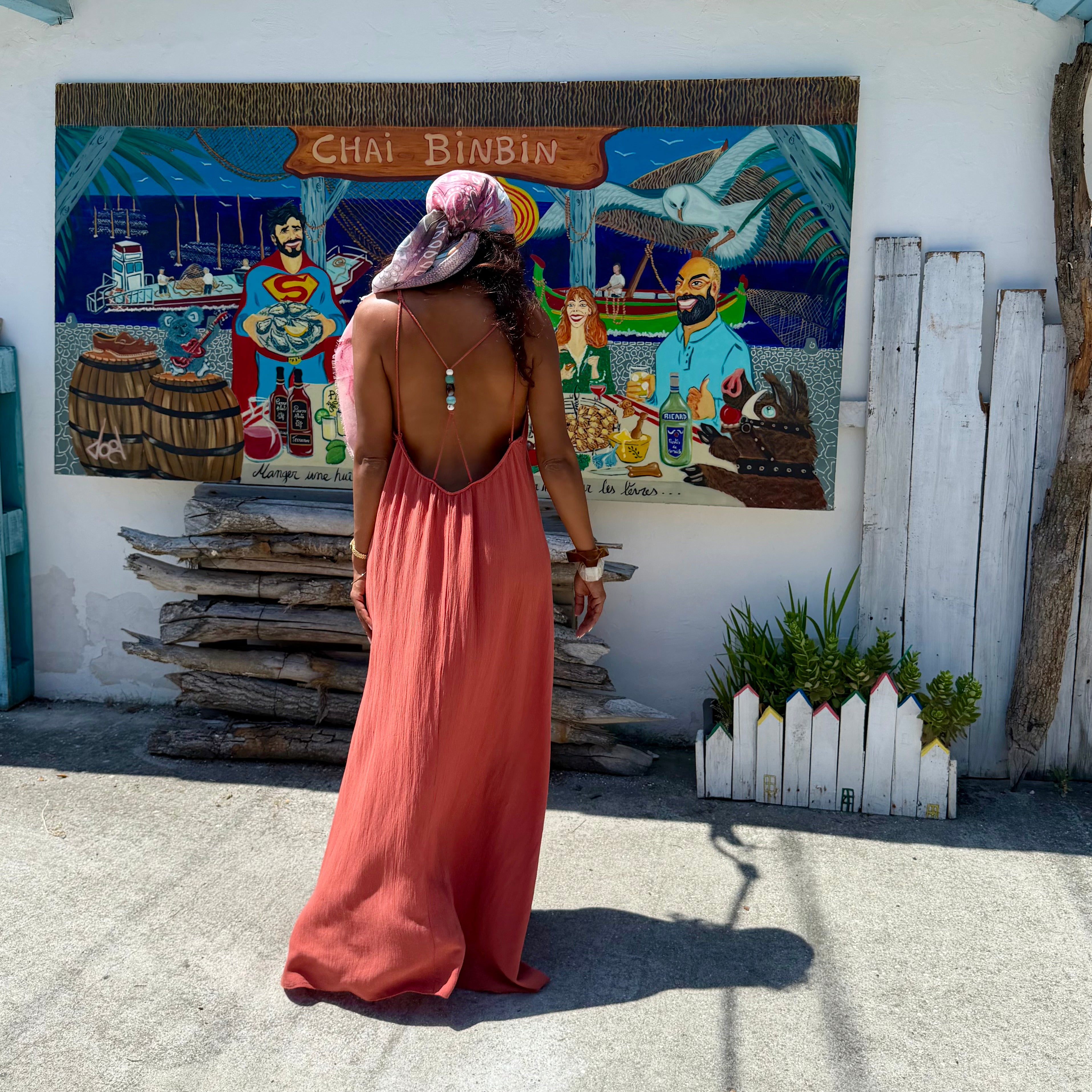 ROBE AZUR longue dos nu corail