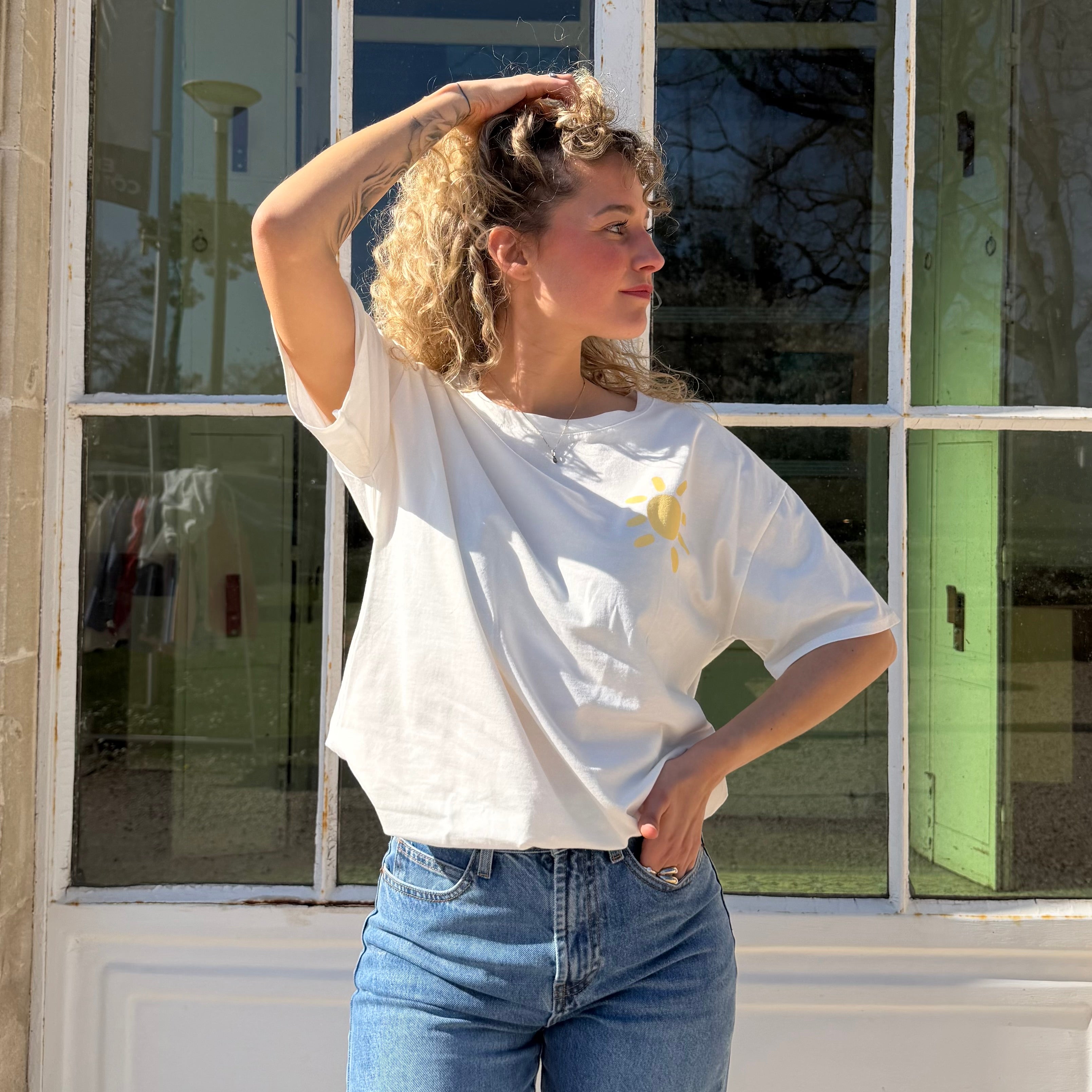 T-shirt oversize à manches courtes blanc  SUN sérigraphié