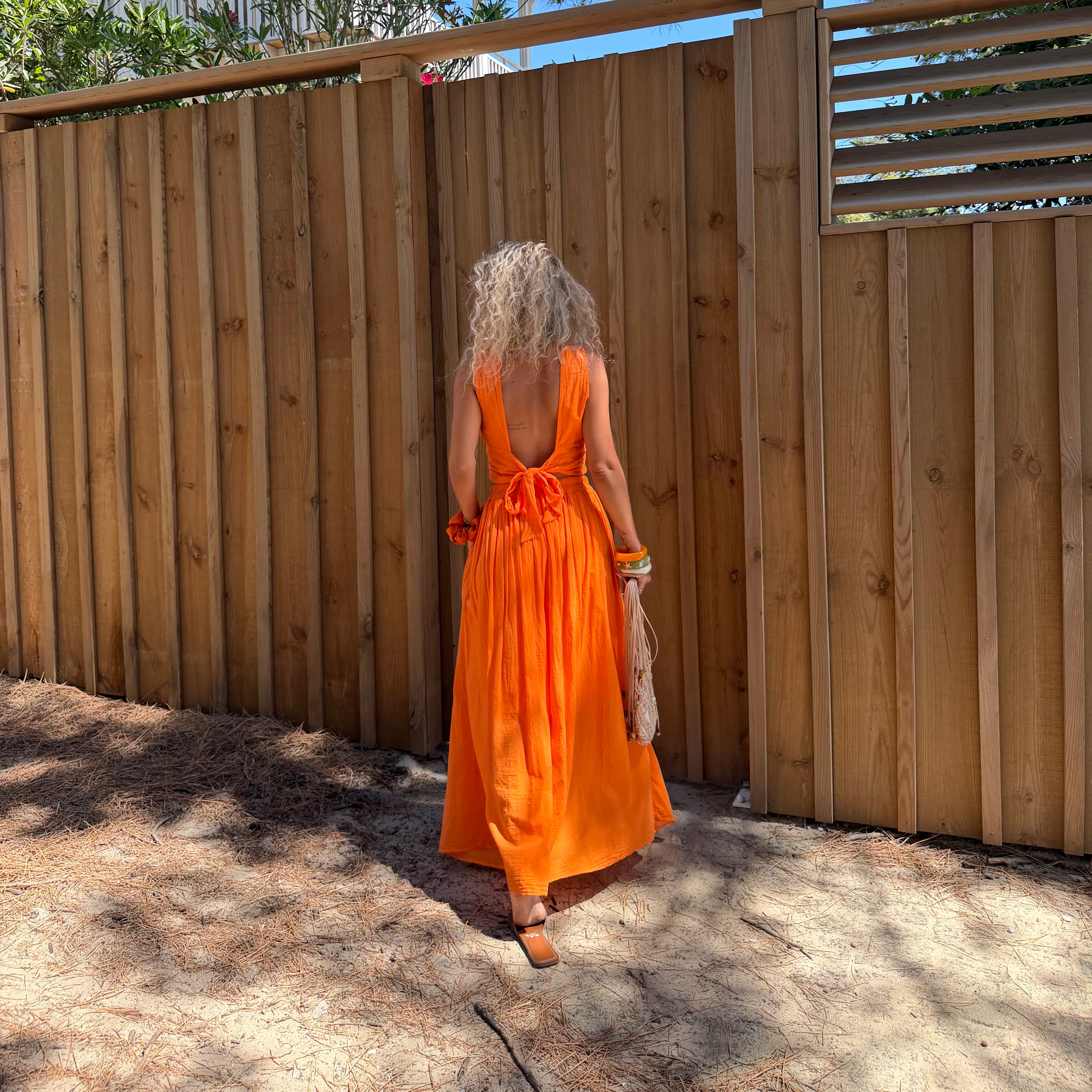Ensemble YDRA jupe et top dos nu en coton orange