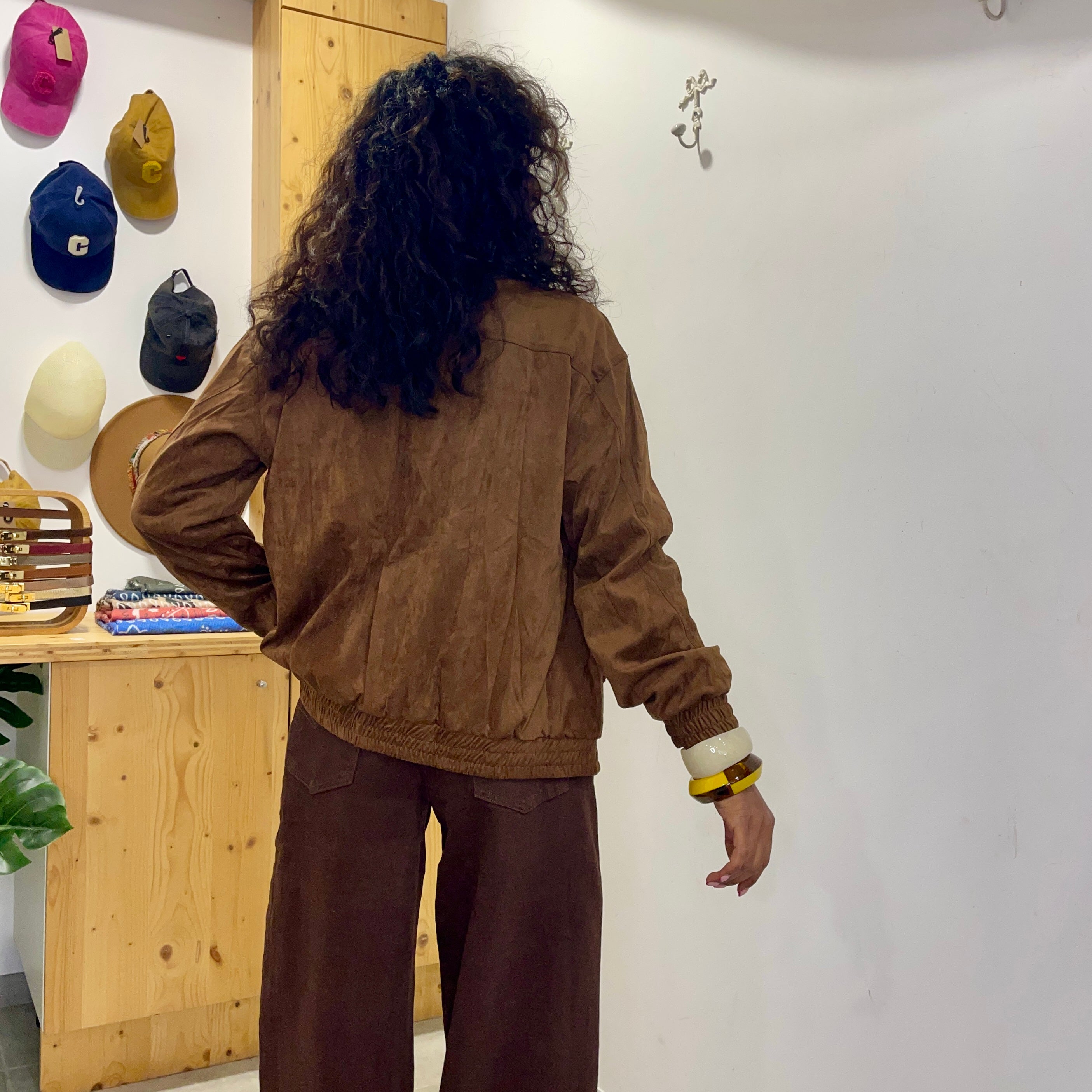 Veste camel CARLA effet daim coupe bombers