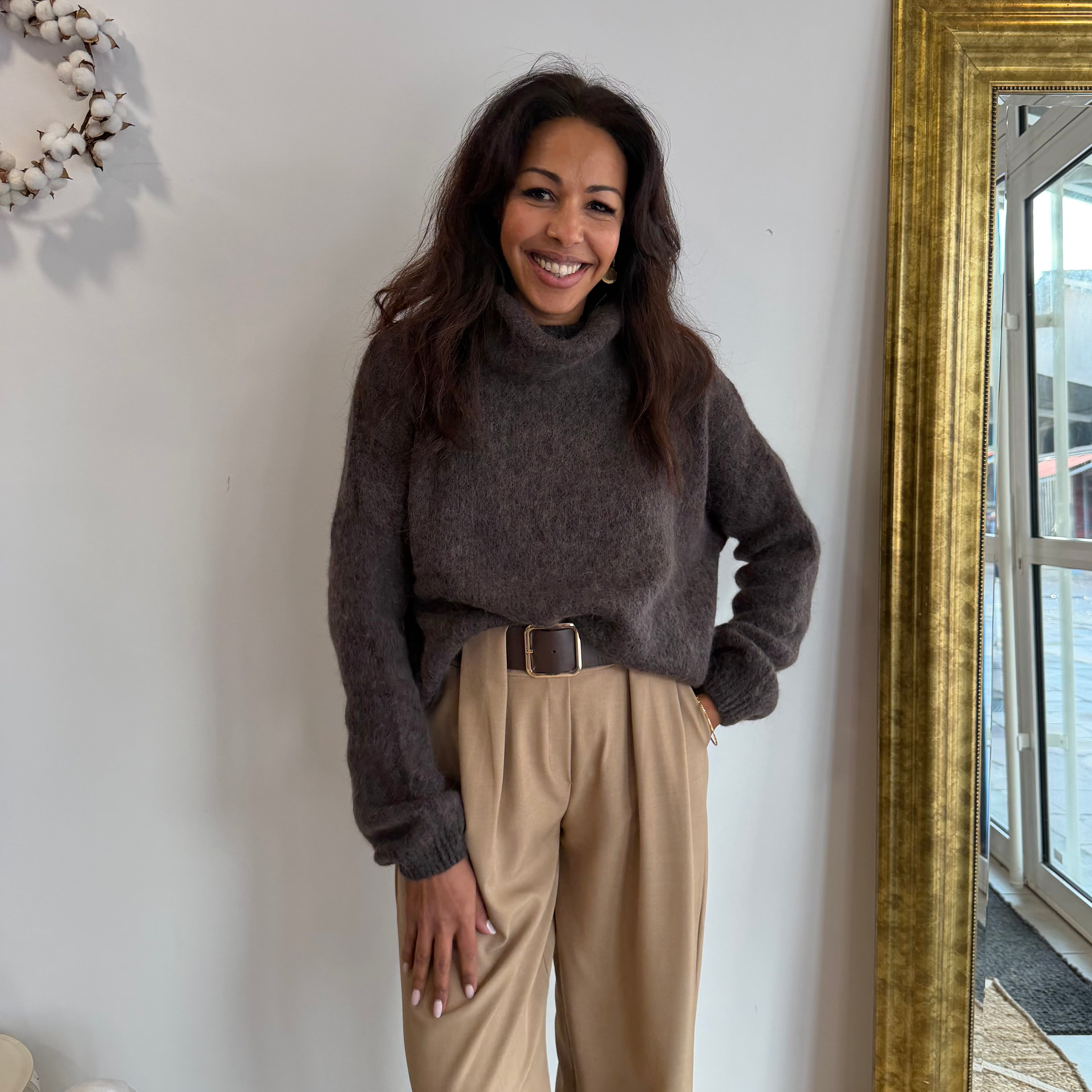 Pull col roulé LILIAN marron, baby alpaga laine