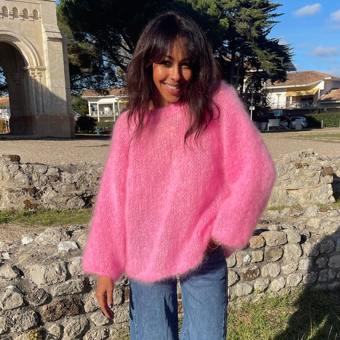 Pull en kid mohair GLADYS rose à la coupe oversize