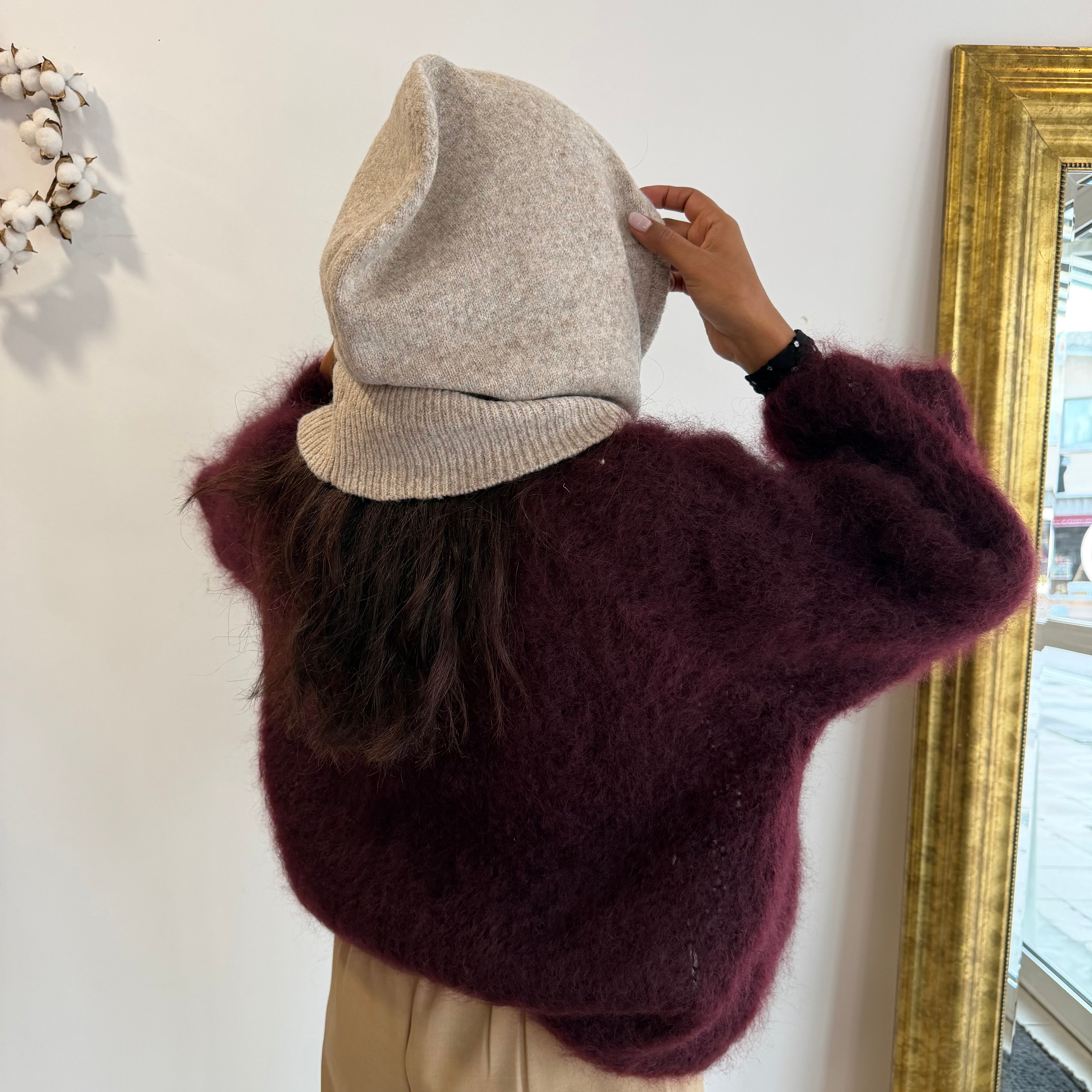 Cagoule ENVY beige en cashmere, col+capuche intégrée