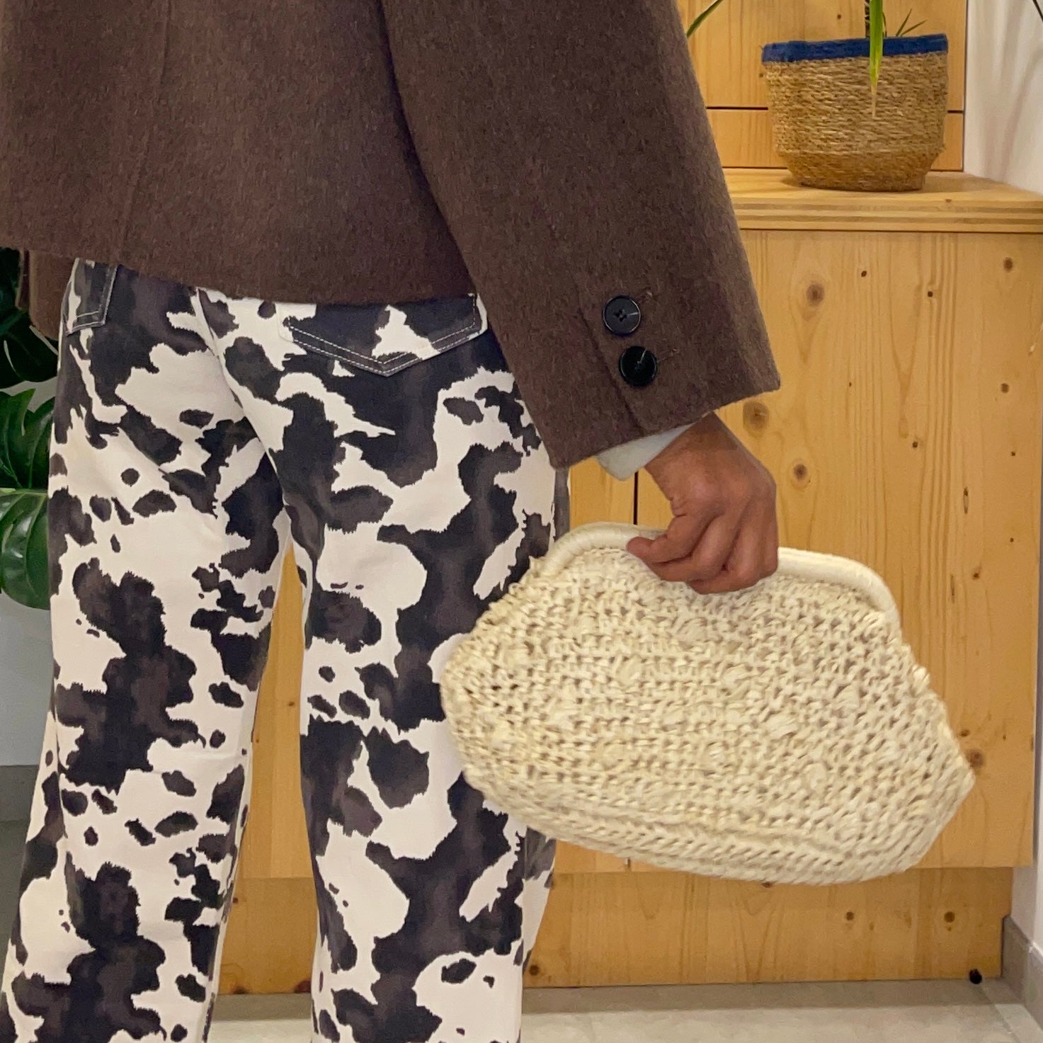 Sac BOURSE écru en rafia avec bandoulière