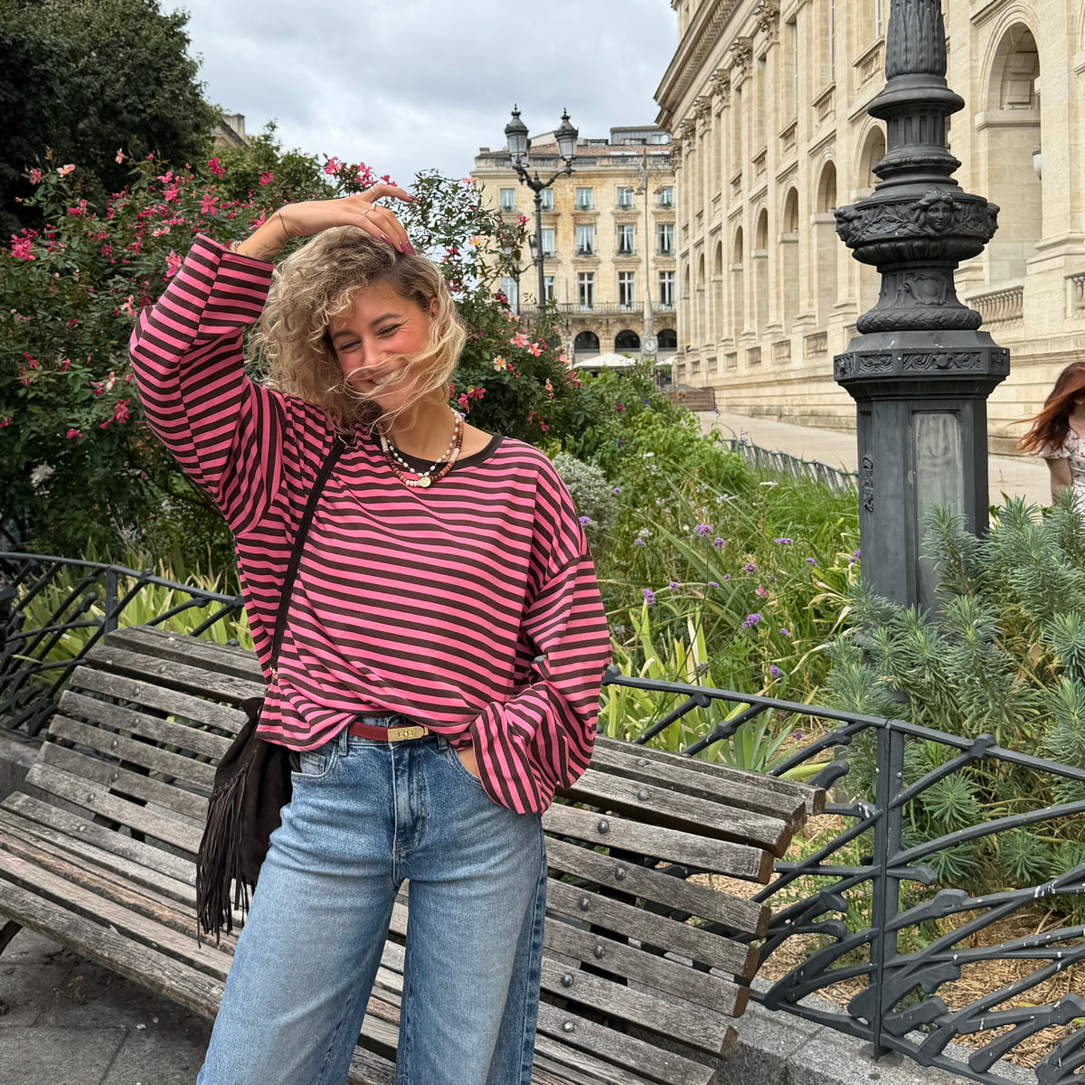 T shirt manche longue MILO rayé rose