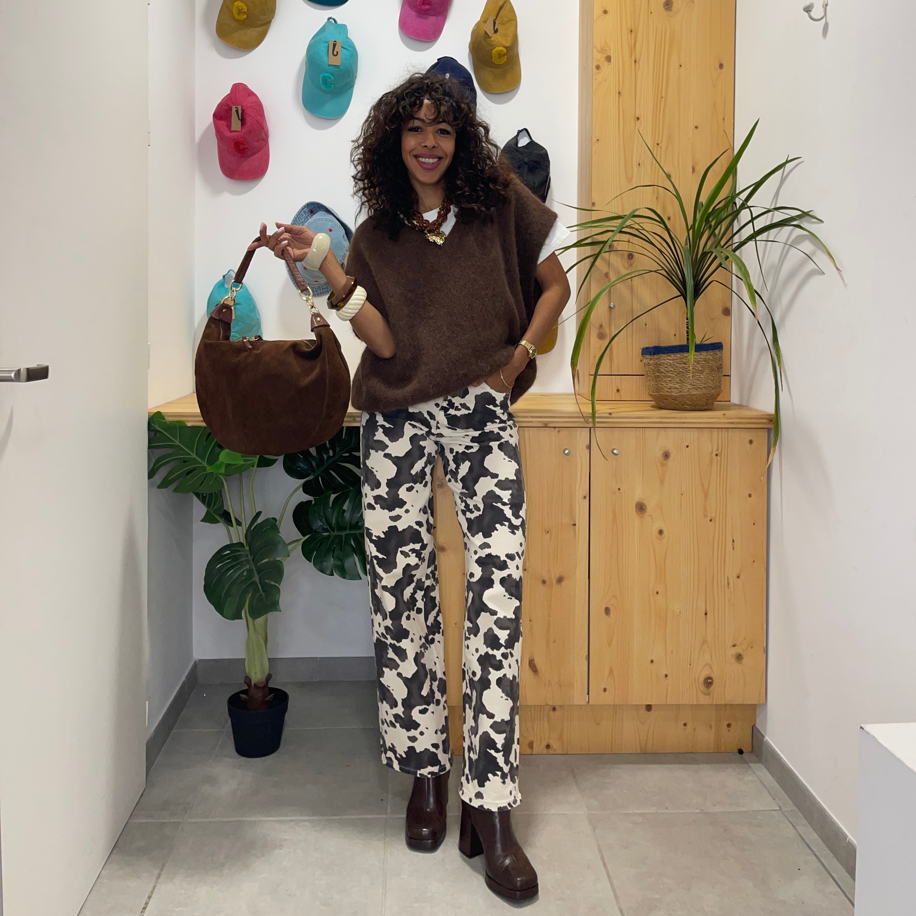 Pantalon KARL imprimé vache marron à la coupe droite