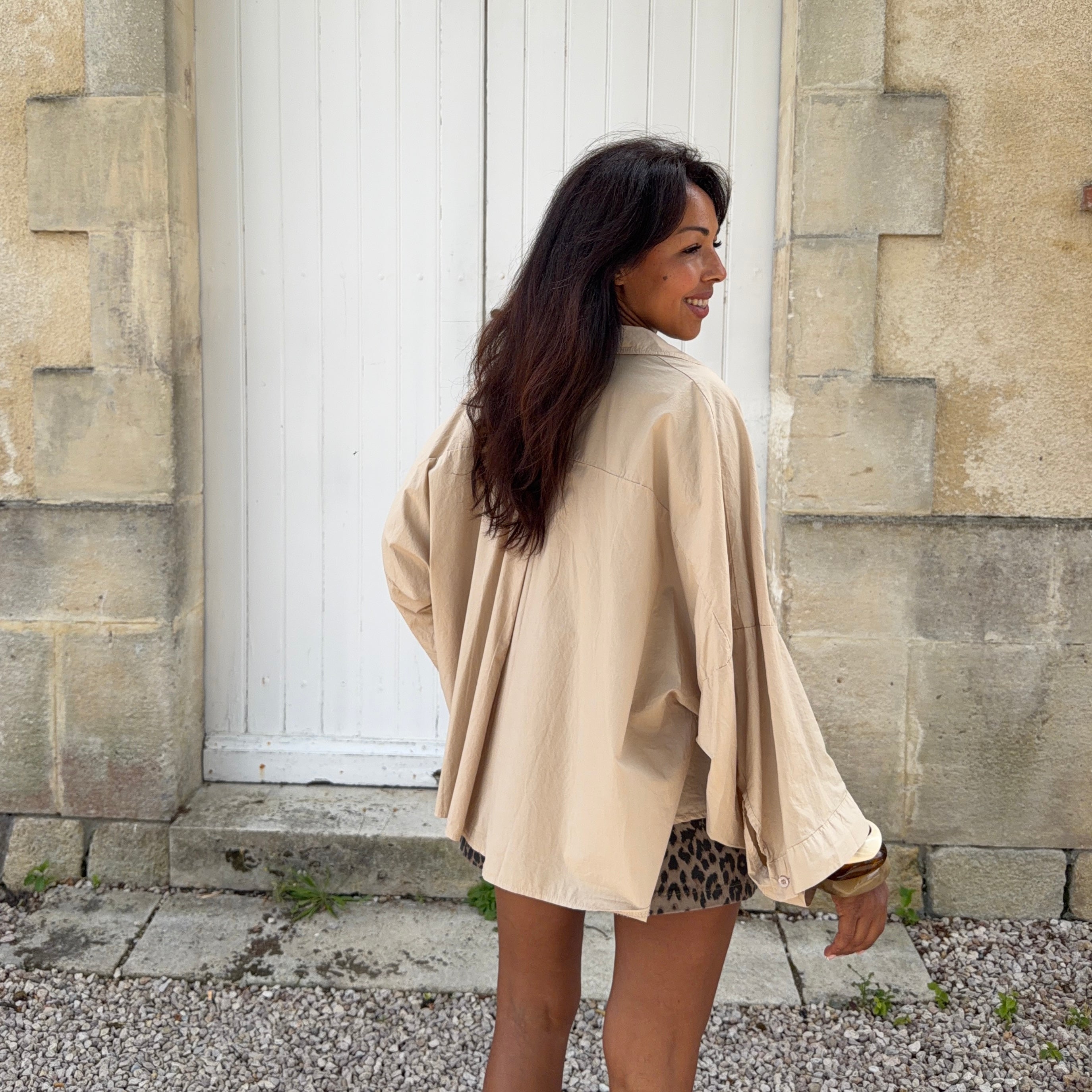 CHEMISE SAFARI OVERSIZE EN COTON BEIGE