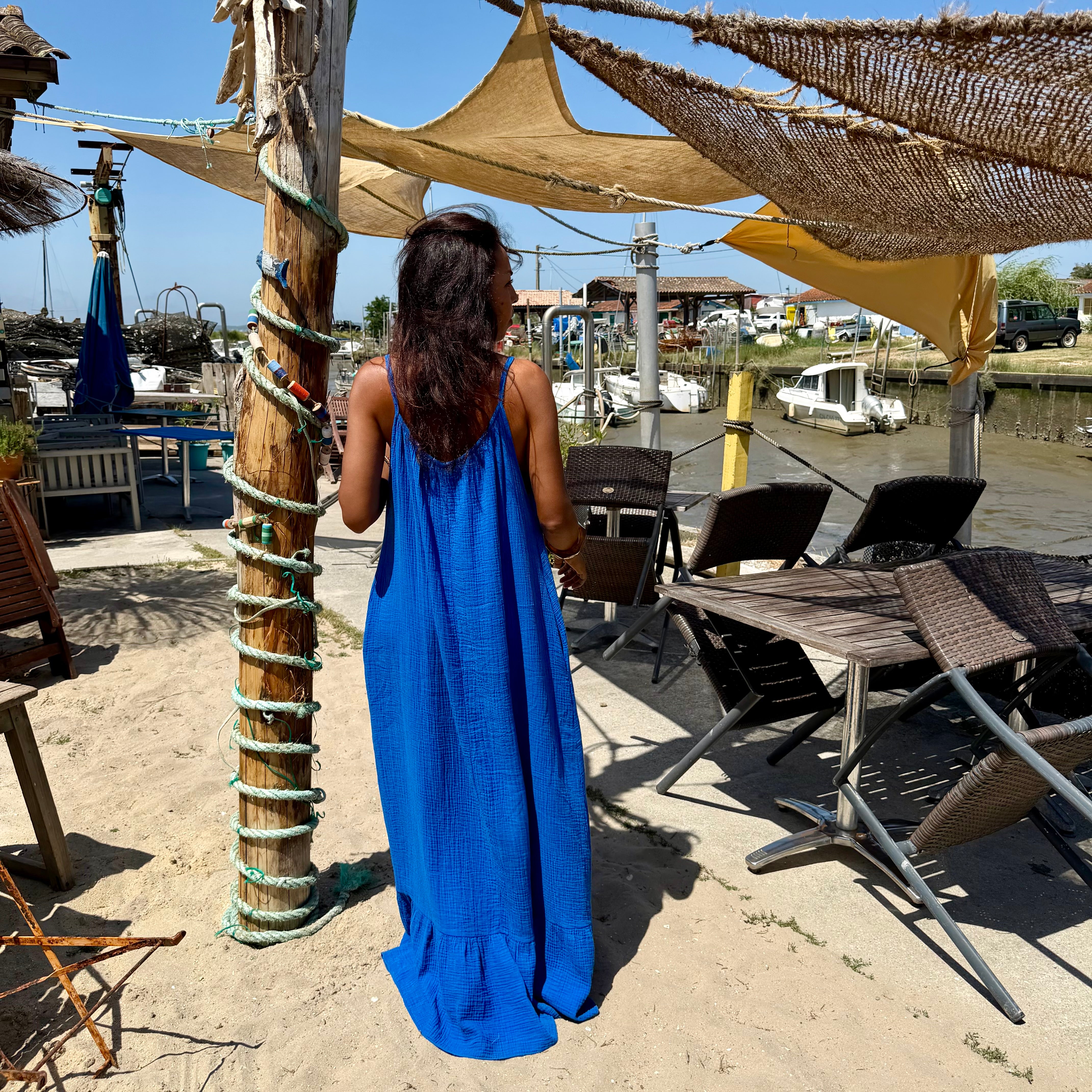 ROBE ANTA LONGUE GAZE DE COTON bleu roi