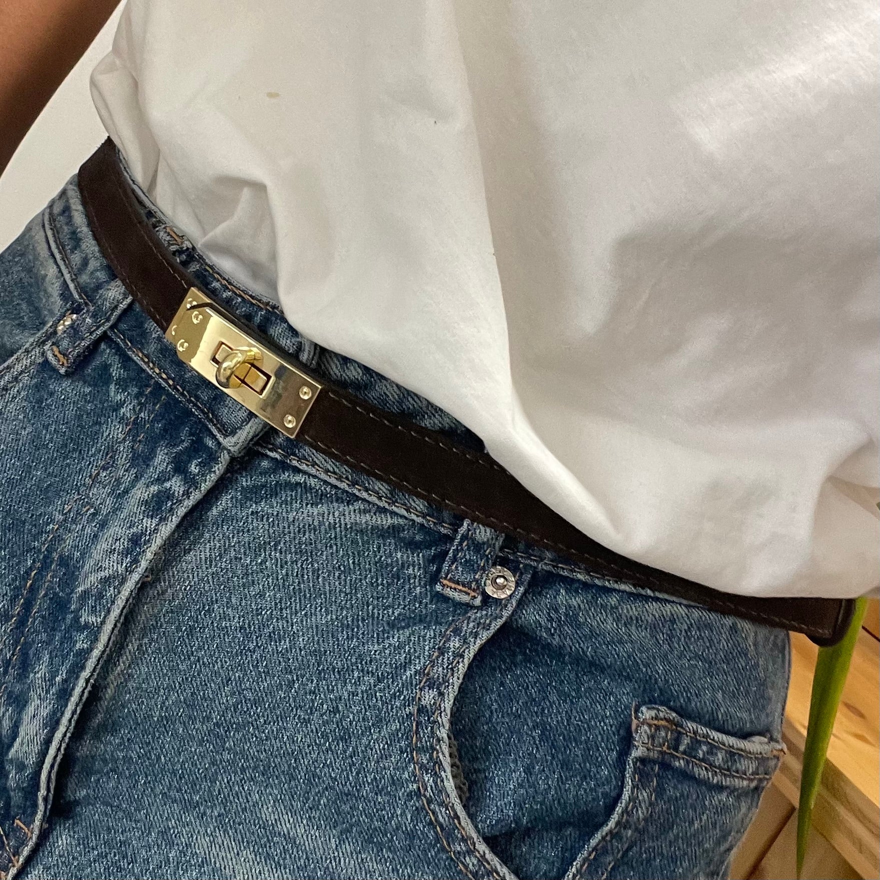 Ceinture cuir daim marron foncé  réglable