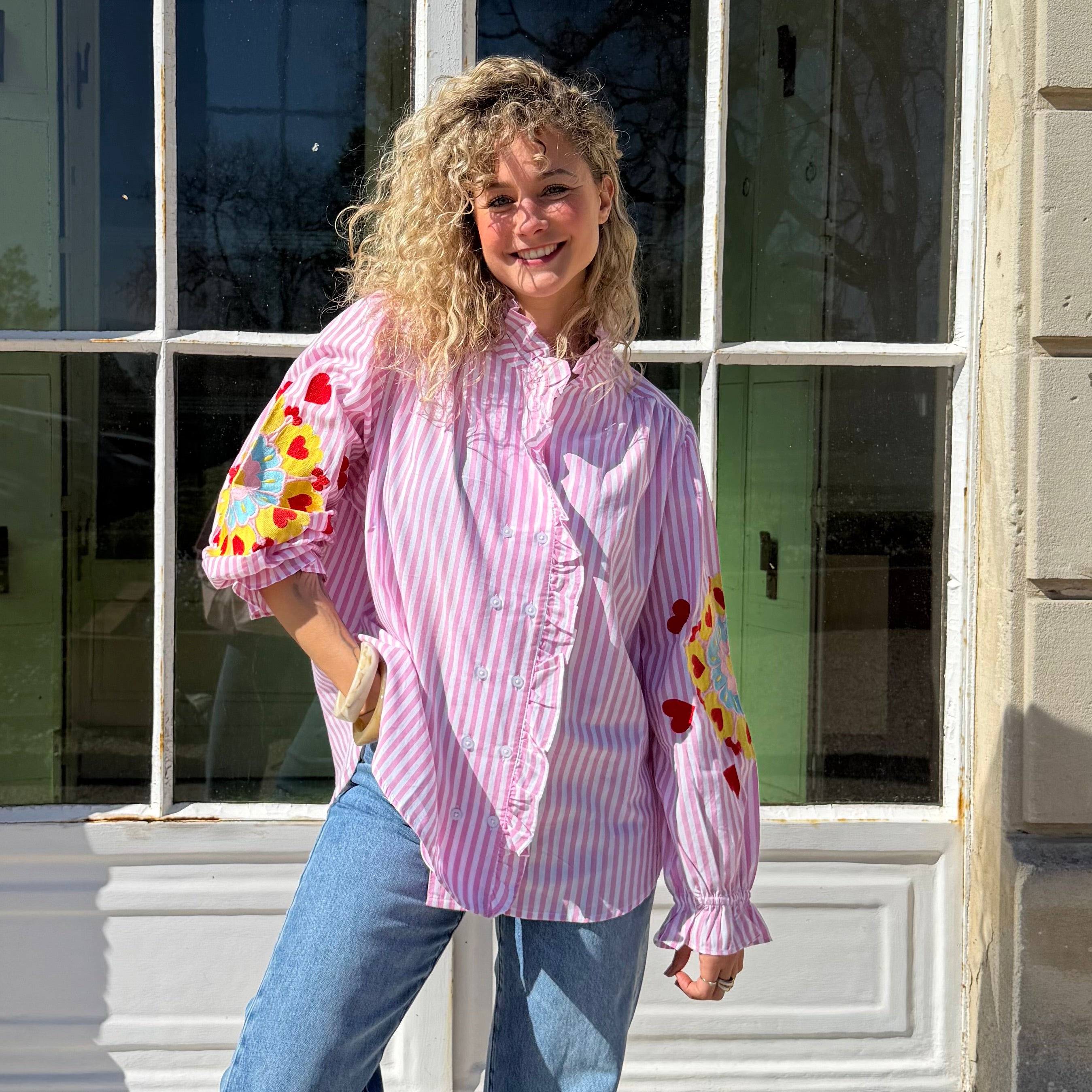 Chemisier MENDY, rose à rayure