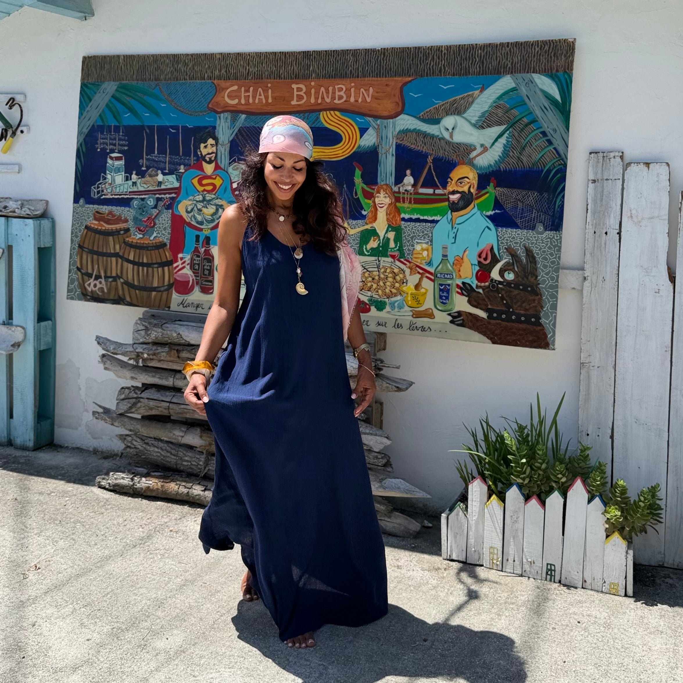 ROBE AZUR longue dos nu bleu marine
